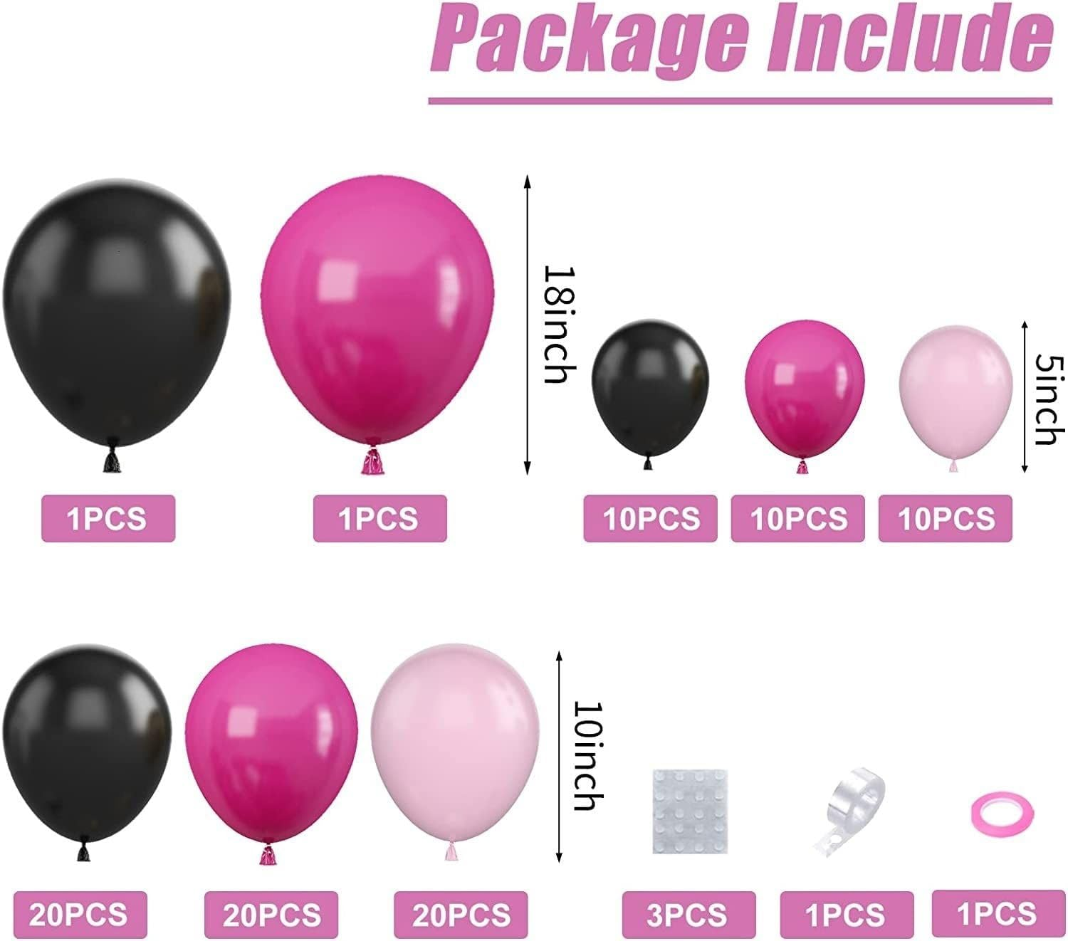 Maca Pink Rose Black Rose Gold Arched Flower Ring Balloon Set Birthday Party Wedding Anniversary Celebration (95Pcs)