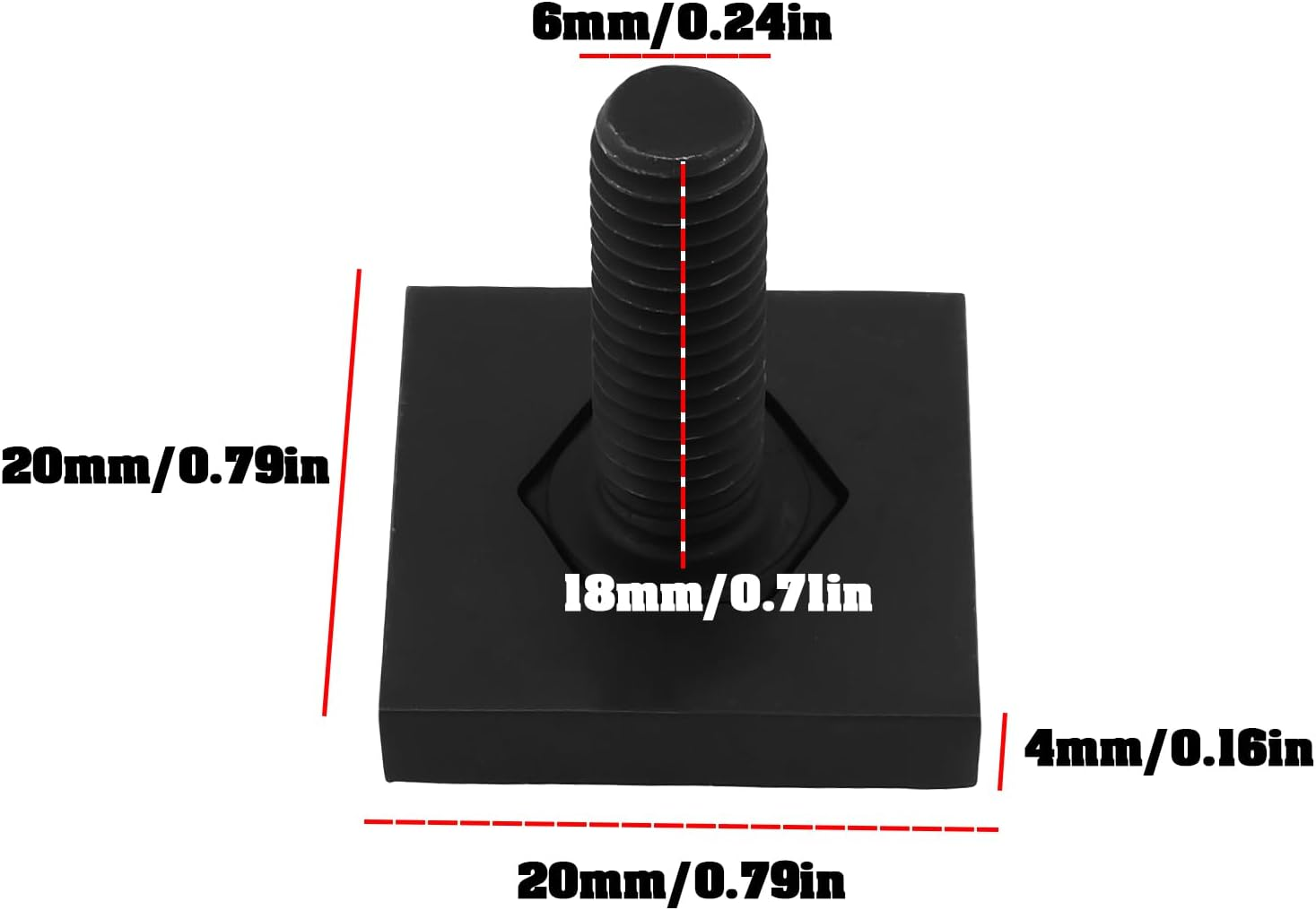 4Pcs Luggage Rack Rail T-Bolt for Roof Box Bicycle Rack 6X18Mm/20X20X4Mm Black image number 3