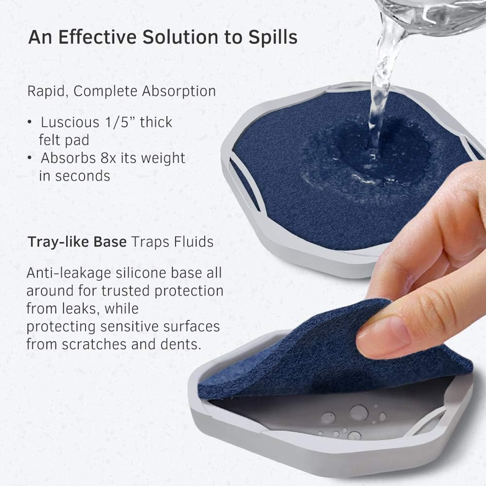 UMIRRO Cool Coasters for Drinks Absorbent | Protect Furniture from Water Damage and Scratch, Big Size Holds All Types of Glass for Drinks, Stay Put, Leak Proof, Non Slip Function | Navy Blue Set of 4 image number 2