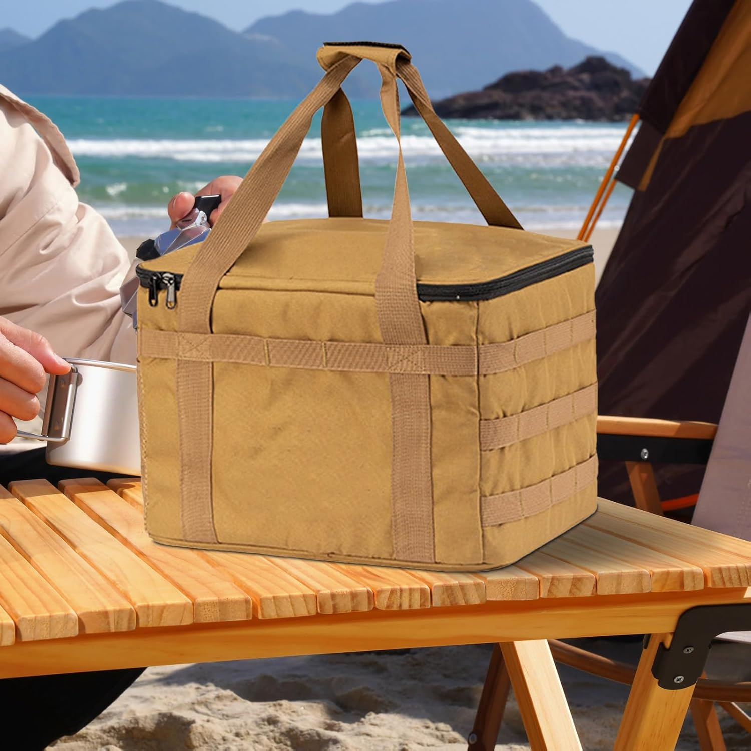 Camping Bag - Camping Capital Bag | Jars Spices Organizers Containers Foldable Puff Bags for Men Women Sports Bags Lightweight Tote Tote Outdoor Campings BBQ Holdall All L image number 3