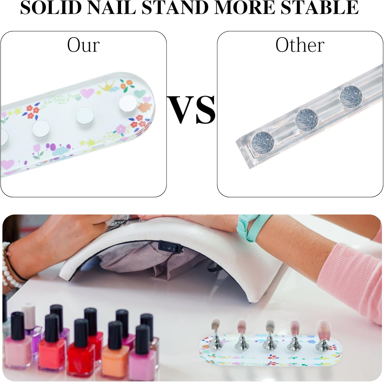 Ruetail 2 Sets Nail Stand for Press Ons Nail Art Display Stand, Comes with 100 Pcs Reusable Double Sided Sticker, Magnetic Fake Nail Painting Stand for Home DIY Nail Art Beginner Salon Supplies - Sea Blue image number 5