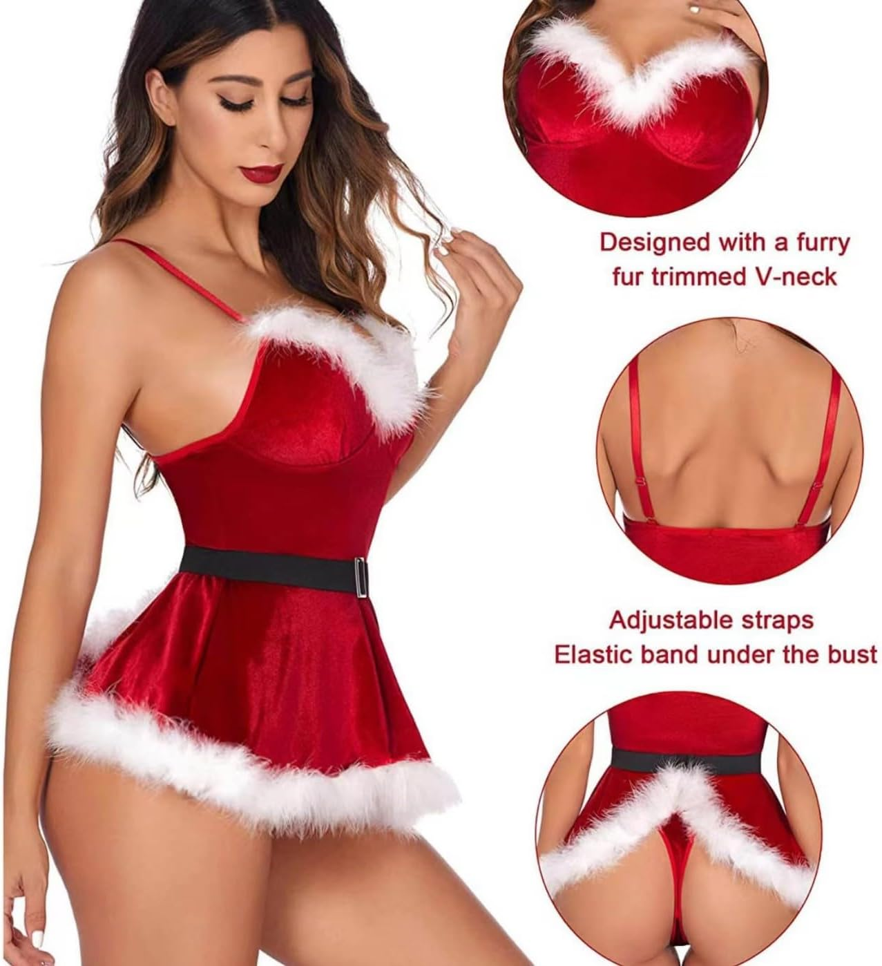 Sexy Santa Costume Sexy Costume Christmas Dress Lingerie Dress Mrs Claus Costume Women Christmas Dress Sleepwear Christmas Dresses for Women for Christmas Parties image number 3