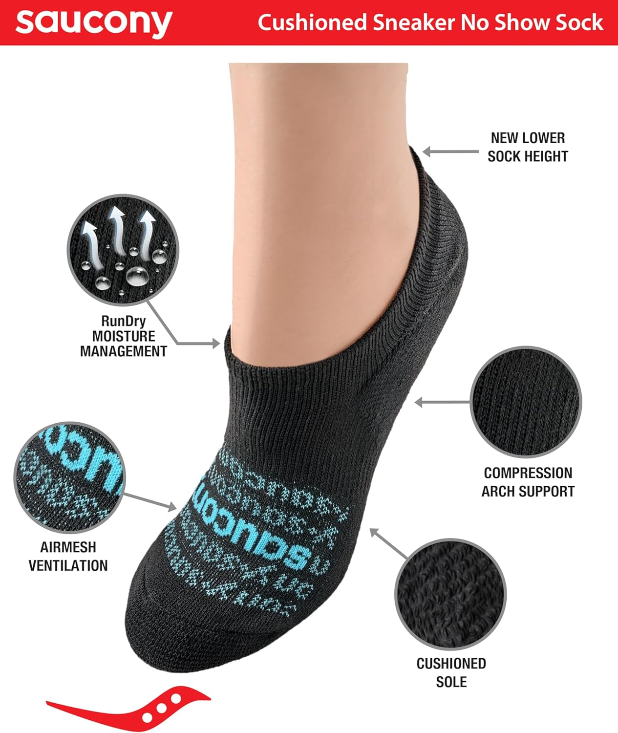 Saucony Women'S 6 Pack Selective Cushion Performance No Show Athletic Sport Socks image number 4