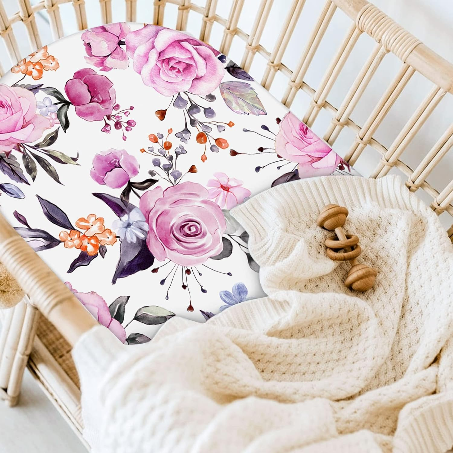 Bassinet Sheet 2 Pack Ultra Stretch Bassinet Fitted Sheet for Baby Girls Boys, Soft Universal Snug Fits Rectangle, Oval and Hourglass Bassinet Pad/Mattress, Stylish Floral image number 2