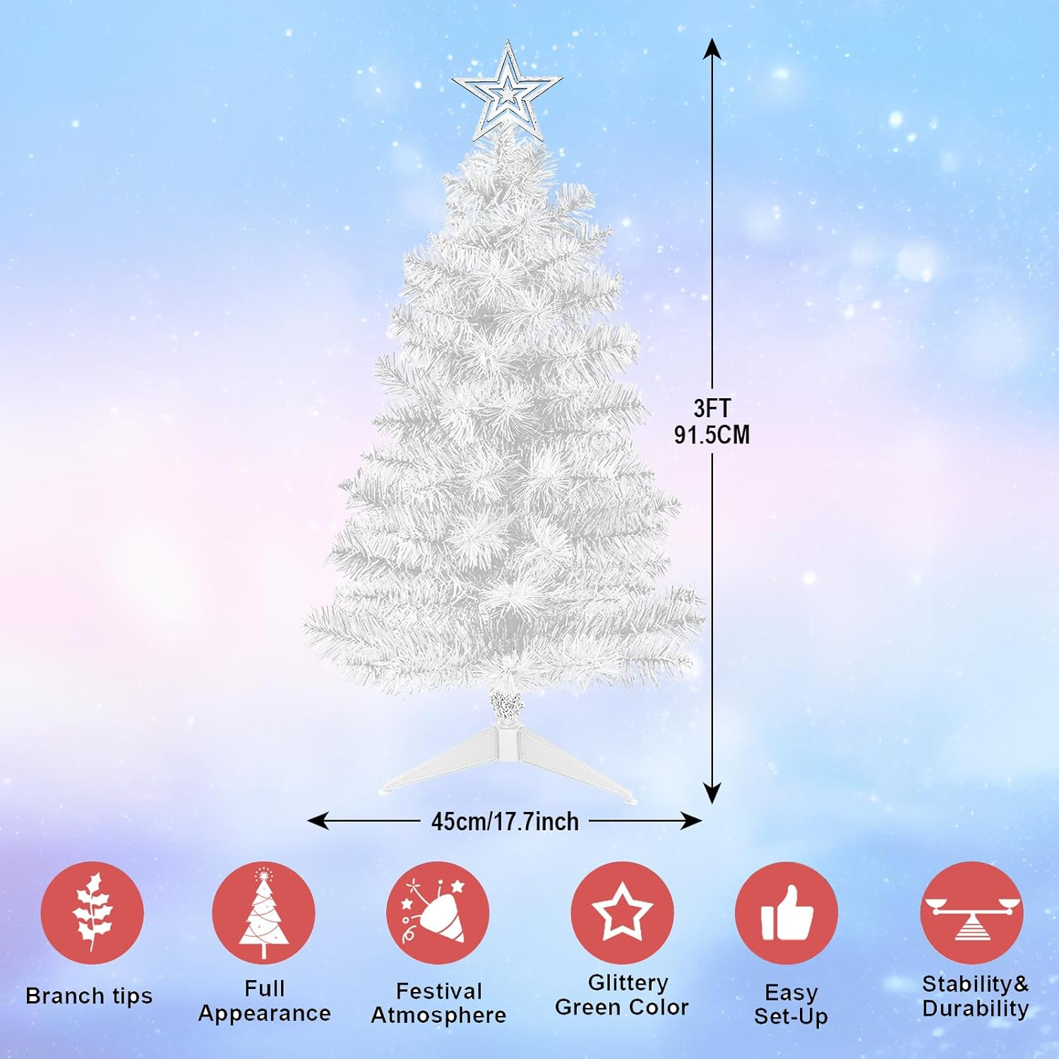 Mini White Christmas Tree Tabletop Premium Artificial 3Ft Small Christmas Tree for Home, Office, Indoor and Outdoor Decor,Holiday Decoration,Easy Assembly Metal Hinges & Foldable Base. image number 3