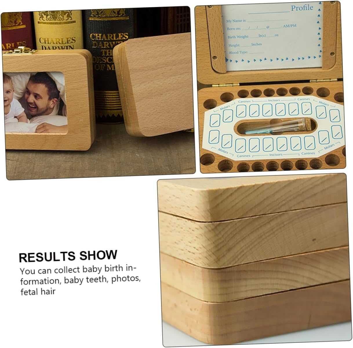 1 Set Teeth Keepsake Box Wooden Deciduous Tooth Storage Organizer Fetal Hair and Photos for Newborns Birthdays Special Occasions image number 2