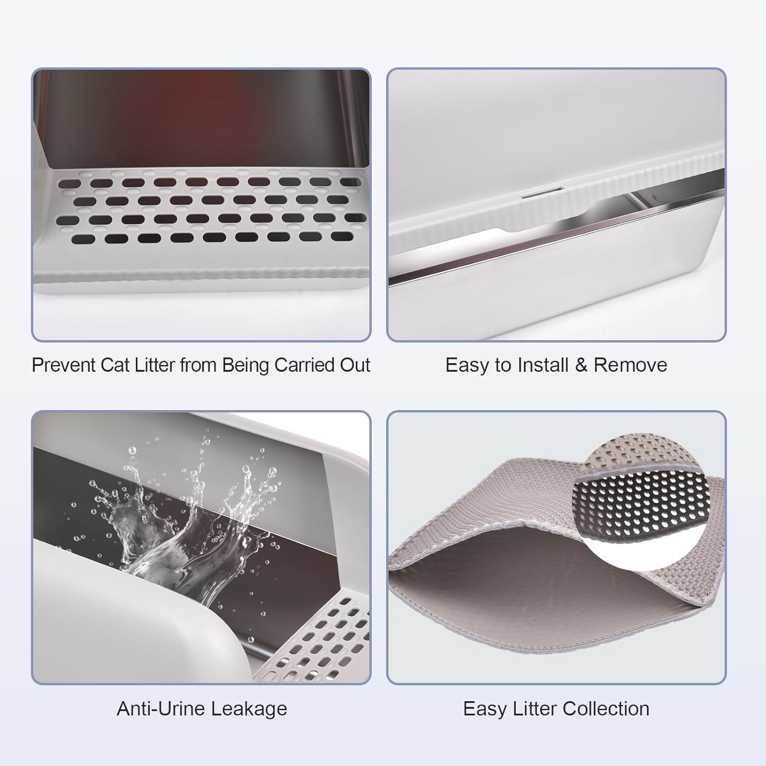 Stainless Steel Cat Litter Box with Lid, 51Cm L X 36Cm W X 30Cm H, Extra Large Litter Box for Big Cats with High Sided, Anti-Urine Leakage, Easy Cleaning, Include Cat Mat and Scoop(Light Grey) image number 4