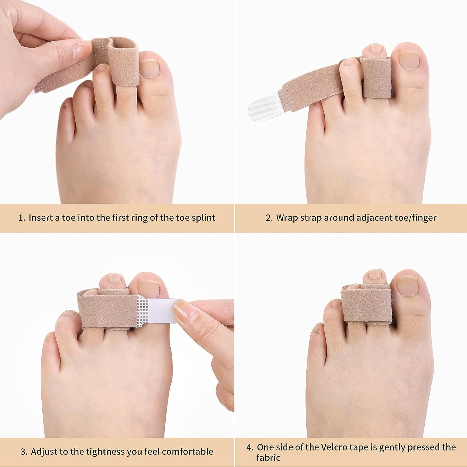 Hammer Toe Straightener, 10Pcs Toe Cushioned Bandages, Toe Finger Buddy Bands,Toe Straightener Toe Protector Wraps Toe Splints Bent Toes Corrector Toe Separators,Broken Toe Splint Wraps Finger Loops image number 6
