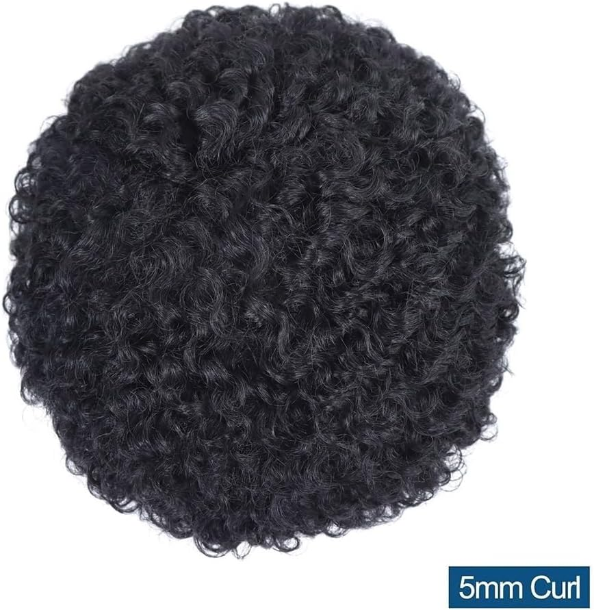 Replacement Afro Curly Mens Toupee Full French Lace Base Hair System 8"X10" Natural Hairline Mens Hair Prosthesis Systems image number 5
