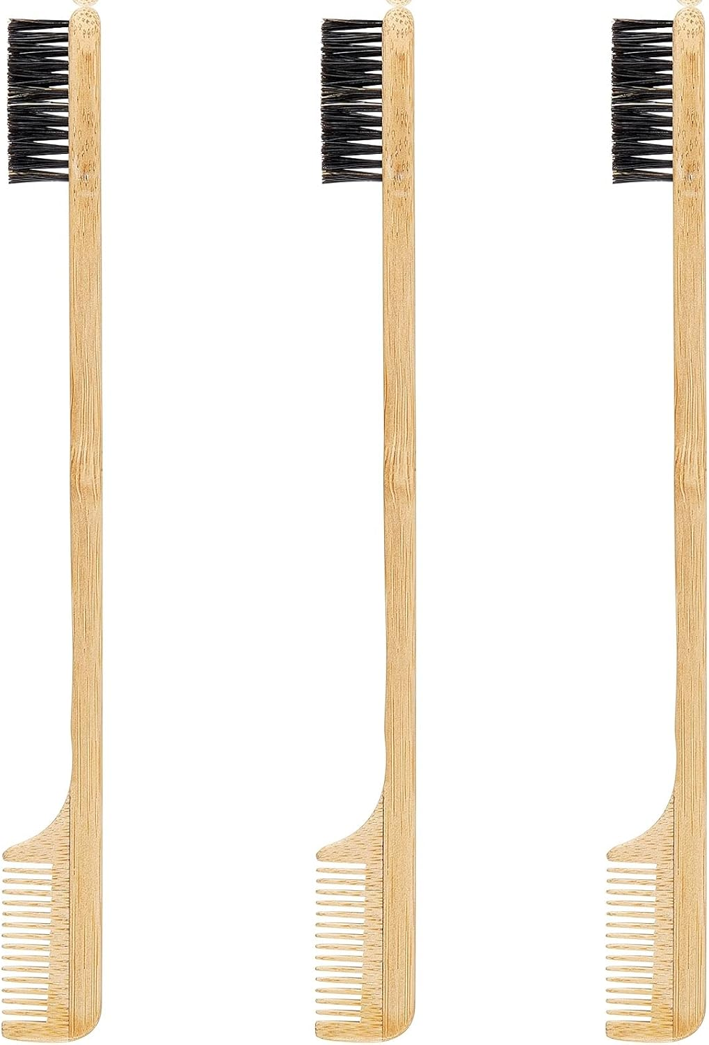 Geiserailie 3 Pieces Moustache Comb and Brush Hair Edge Bamboo Brushes 2-In-1 Edge Mustache Comb Gentle Control Wood Eyebrow Tool image number 5