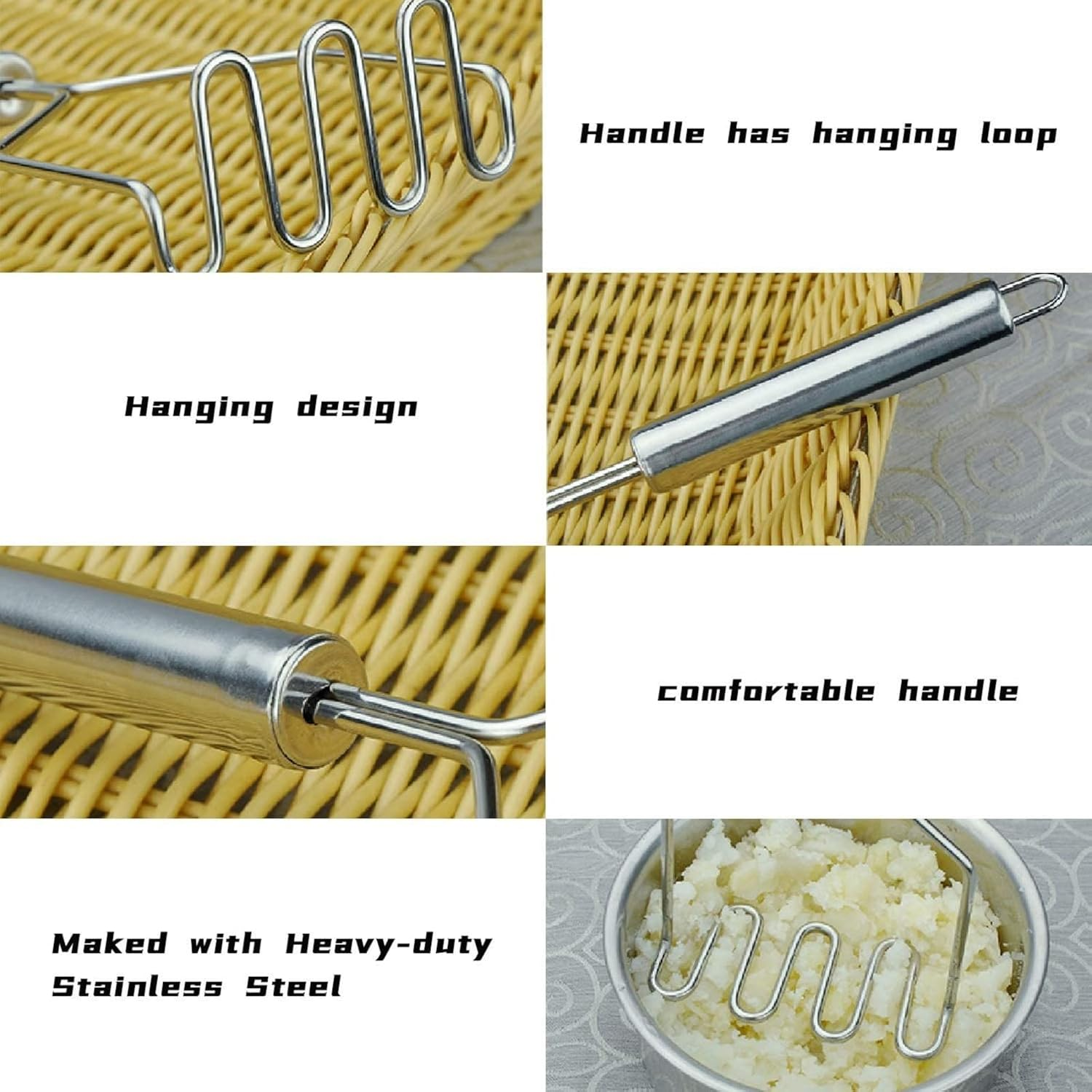 MIZOXY Stainless Steel Potato Masher - Heavy Duty Metal Ricer with Mirror Polish, Dishwasher Safe - Versatile Kitchen Tool for Mashing Potatoes, Avocados, Beans, and More - Easy to Clean and Use image number 6