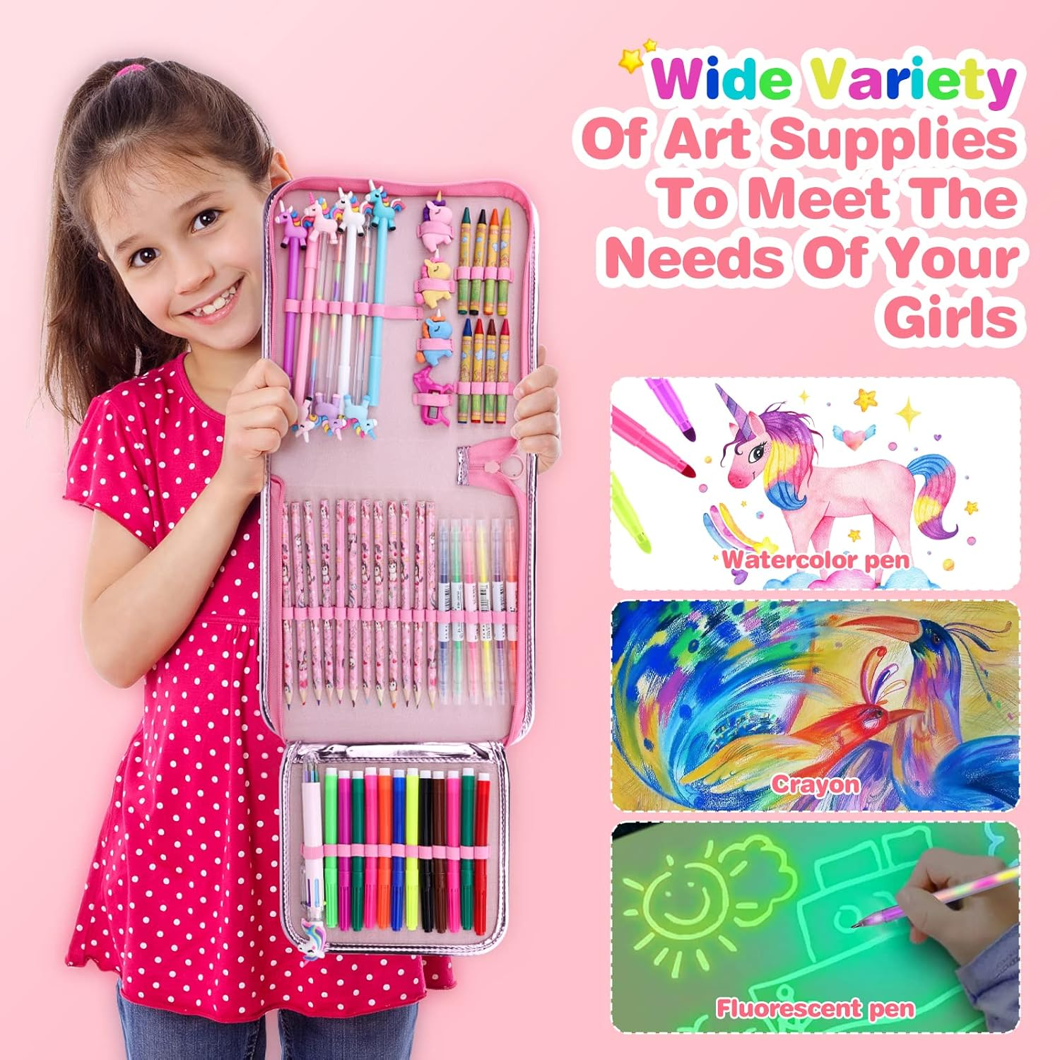 Unicorn Gifts for Girls 4 5 6 7, Colouring Sets for Children, Arts and Crafts for Kids, 3-8 Years Old Girls Gifts Toys, Birthday Presents Age 5-10, Pencil Case Stationary Sets image number 3