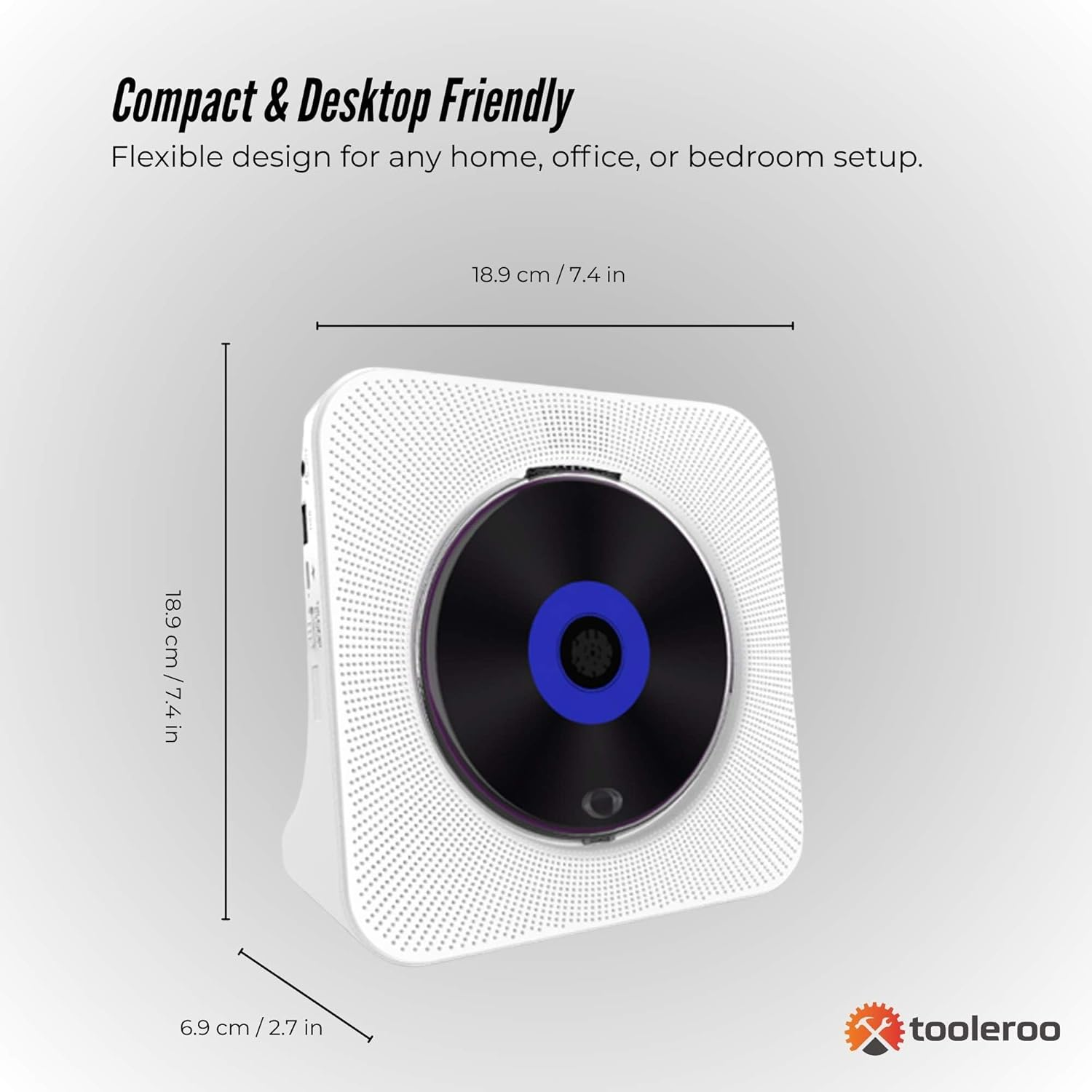 Tooleroo USB Rechargeable Desktop CD Player Speaker &ndash; Bluetooth Portable White image number 3