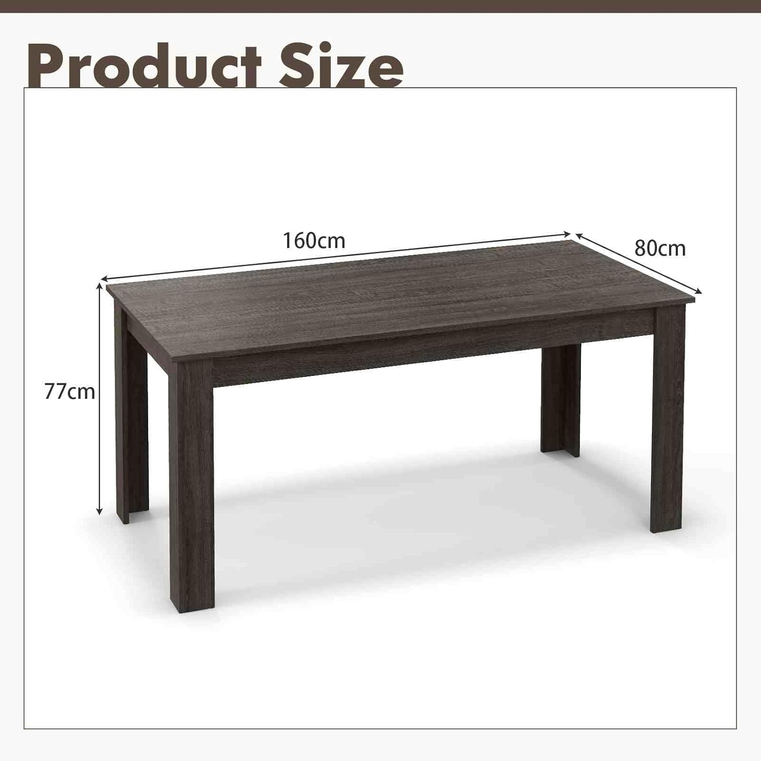 Costway Dining Table for 4-6 People, 160 Cm Kitchen Table W/L-Shaped Legs, 150 Kg Weight Capacity, Large Wooden Rectangular Dinner Table for Dining Room, Home Office, Living Room Furniture (Grey) - Dark image number 7