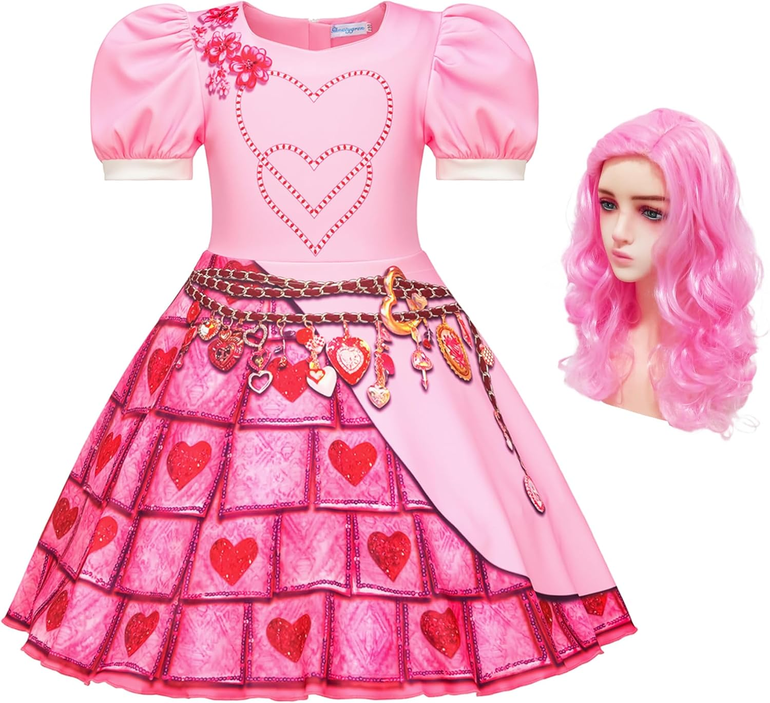 FOVIORZ Girls Rise Red Costume Halloween Party Princess Dress up Costume with Wig