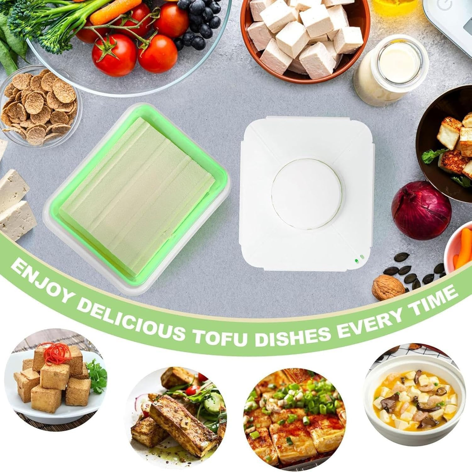 Adjustable Tofu Press, Food Strainer System for All Kinds of Tofu and Cheese with Drainage, Adjustable Knob Easily Remove Water from Tofu,Dishwasher Safe & Bpa-Free,Elevate Your Dishes - Green image number 3