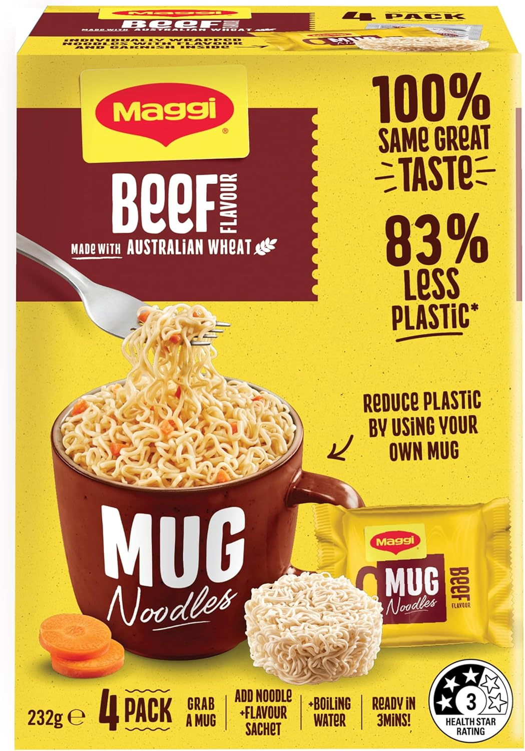 Maggi Beef Noodles Mug 60 G (Pack of 4X4) image number 1