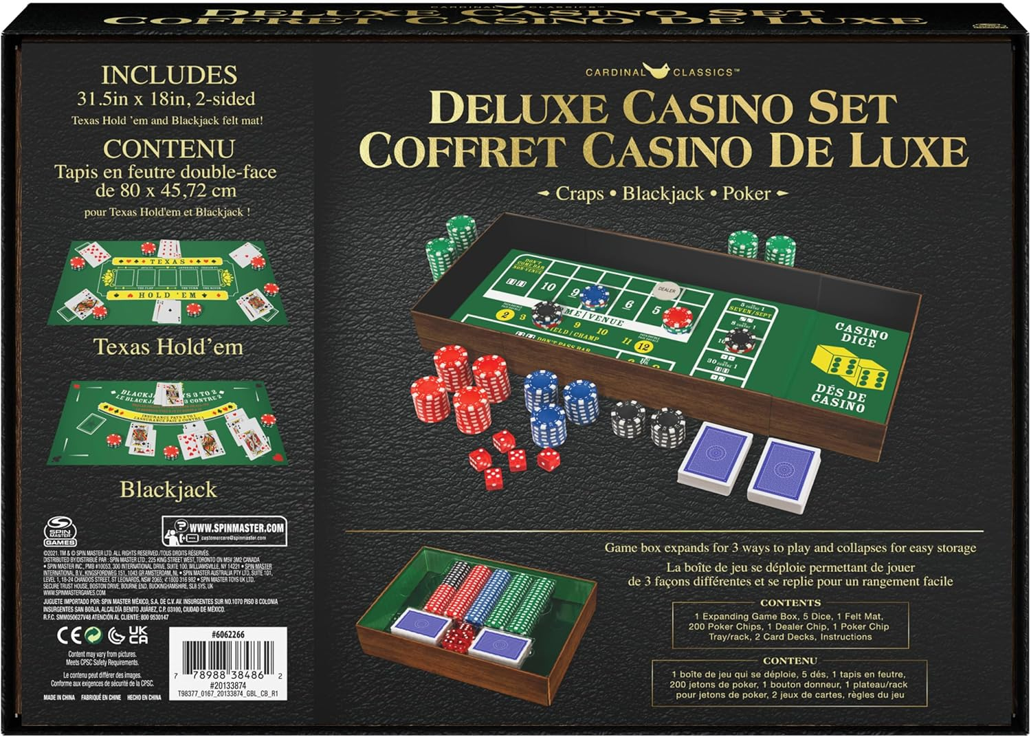 Deluxe Casino Set, 3 Classic Games in 1: Craps, Blackjack, and Poker, Classic Games for Ages 10 and Up image number 3