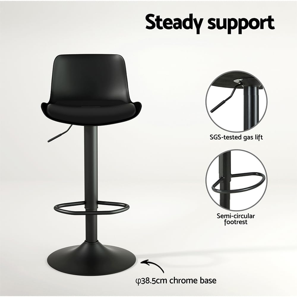 Artiss Bar Stools Plastic Stool Set of 2 Kitchen Counter Barstools Dining Chair Chairs with Solid in 55-78.5Cm Seat Height Floor for Home Dining Room Cafe Outdoor Indoor Black image number 3