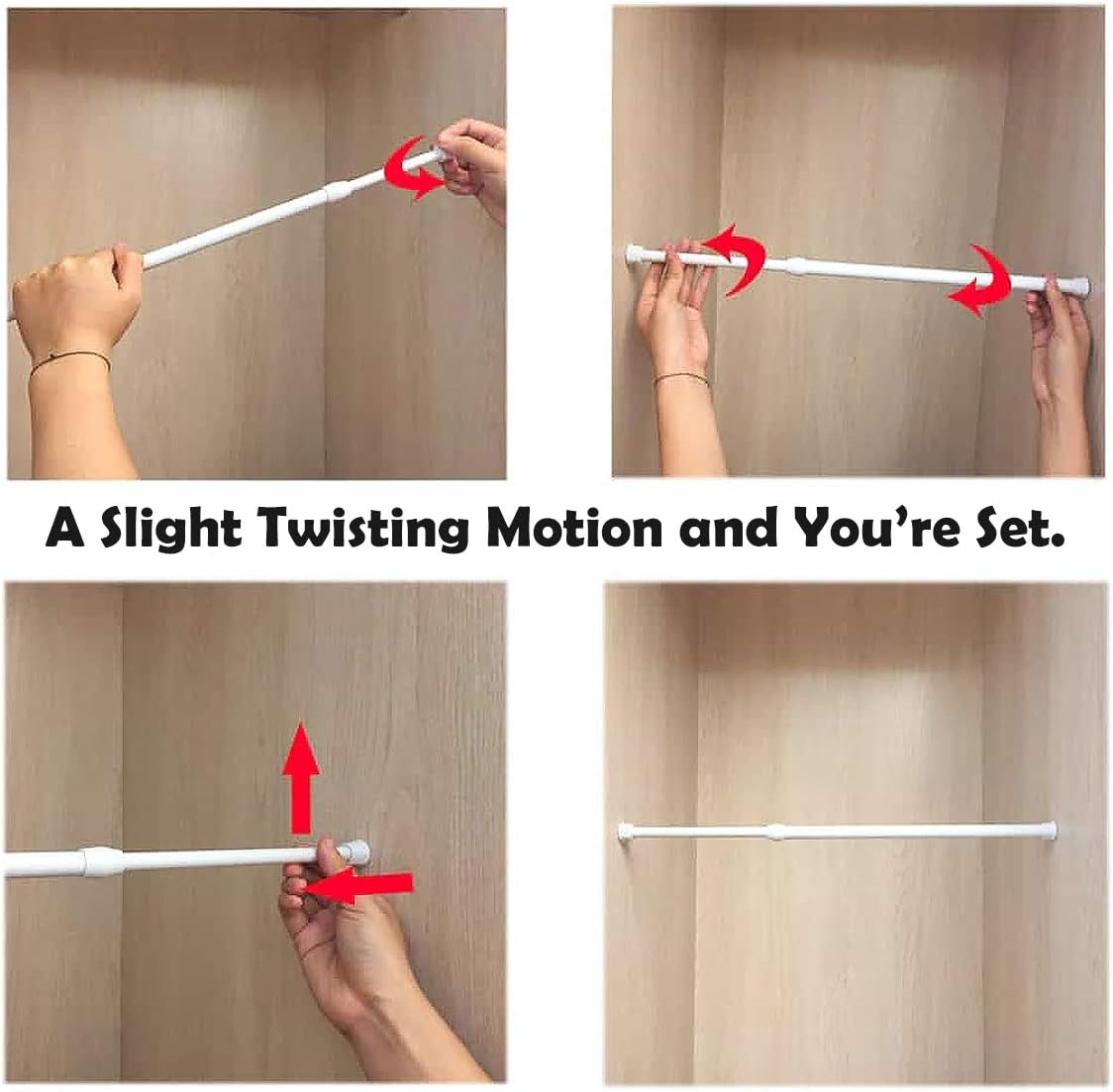 8 Packs Small Tension Rods 16 to 28 Inch Spring Adjustable Bars for Camper RV Refrigerator, Kitchen Windown, Cupboard Utensils, Closet, and Cabinet, White image number 4