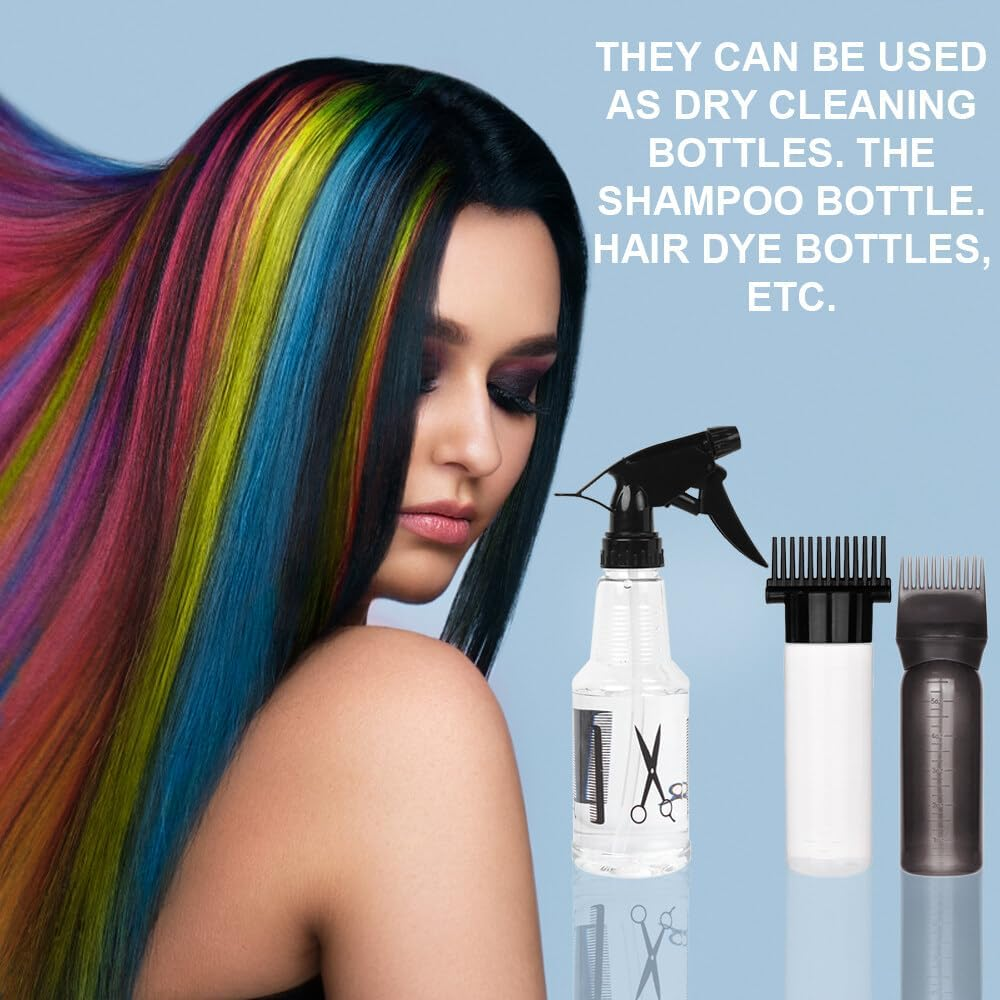 EACHPT Hair Oil Applicator Bottle, 3PCS Hair Applicator Bottle Root Comb Applicator Bottle with Continuous Spray Bottle 300Ml,Oil Applicator for Hair with Graduated Scale for Salon Home DIY