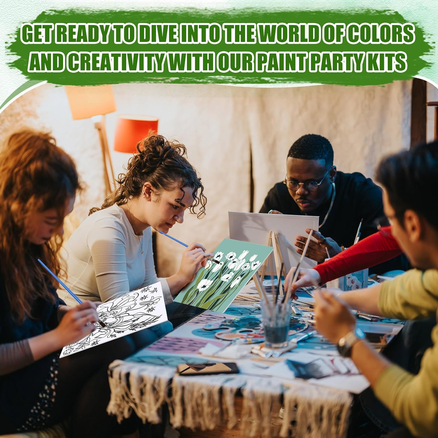 Sherr 140 Pcs 20 Set Pre Drawn Canvas Kit for Painting Craft Sip and Paint Kit for Adults Pre Printed Canvas Painting Favor for Virtual DIY Birthday Gifts Adult'S Date Party(Flower) image number 2