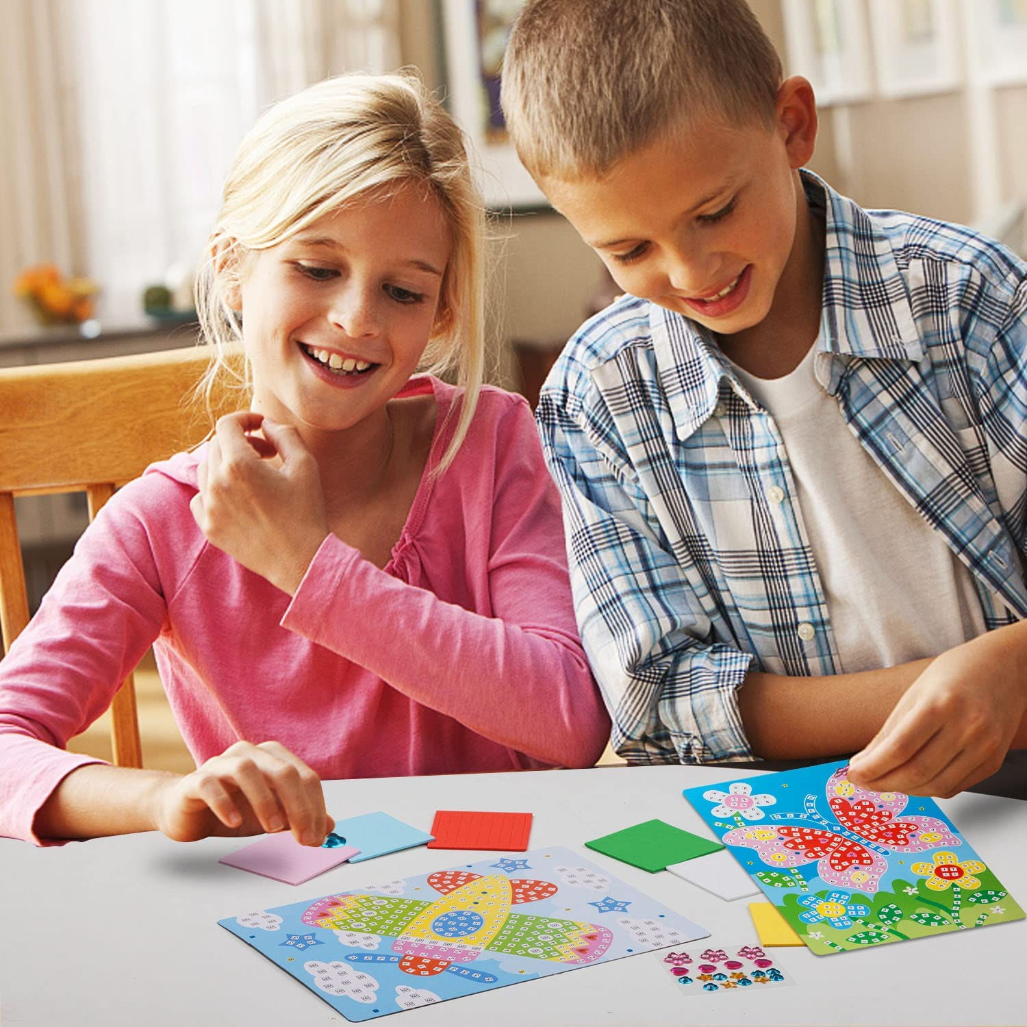 LZHZH Mosaic Sticker Art Sticky DIY Handmade Art Kits for Kids - Sunflower, Butterfly, Sailboat, Woodpecker, Hot Air Balloon, Airplane (6 Pack) (Handmade Art Kits for Kids) image number 4