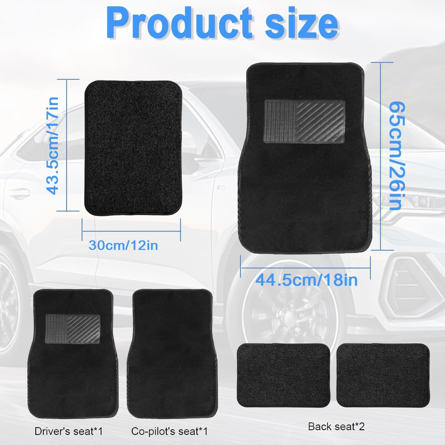 4Pcs All Weather Carpet Vehicle Floor Mats Carpet Floor Mats for Cars Universal Fit Automotive Floor Mats All Purpose Car Floor Mats Carpet Protector Mat for Most Sedan SUV Truck Floor Mats (Black) image number 3