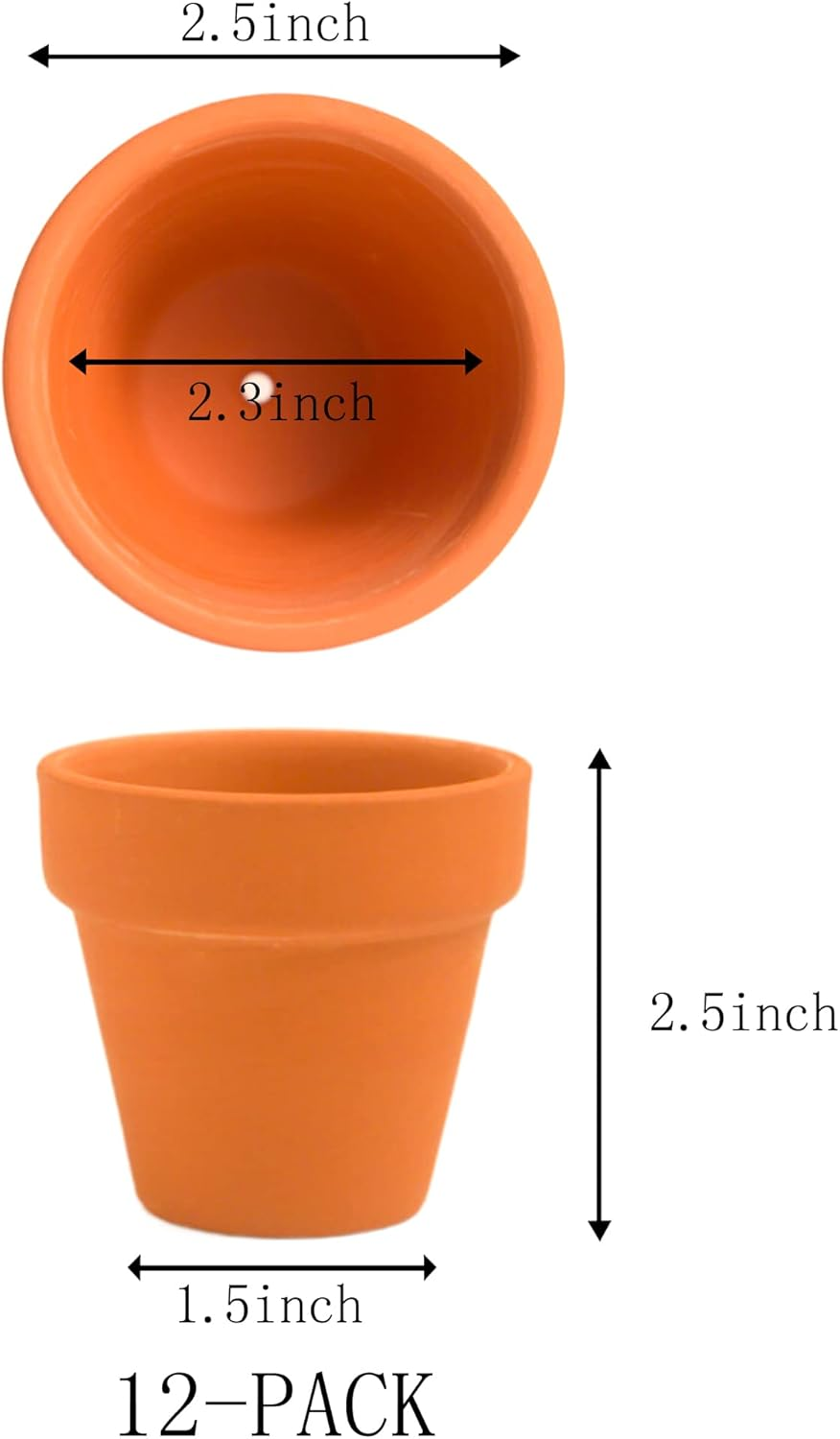 Fcacti 12 PCS Small Mini Clay Pots with Drainage Holes for Plants,2.5Inch Terra Cotta Pot Clay Ceramic Pottery Planter,Succulent Nursery Pot/Cactus Plant Pot,For Indoor/Outdoor Plants,Crafts - Grey image number 4