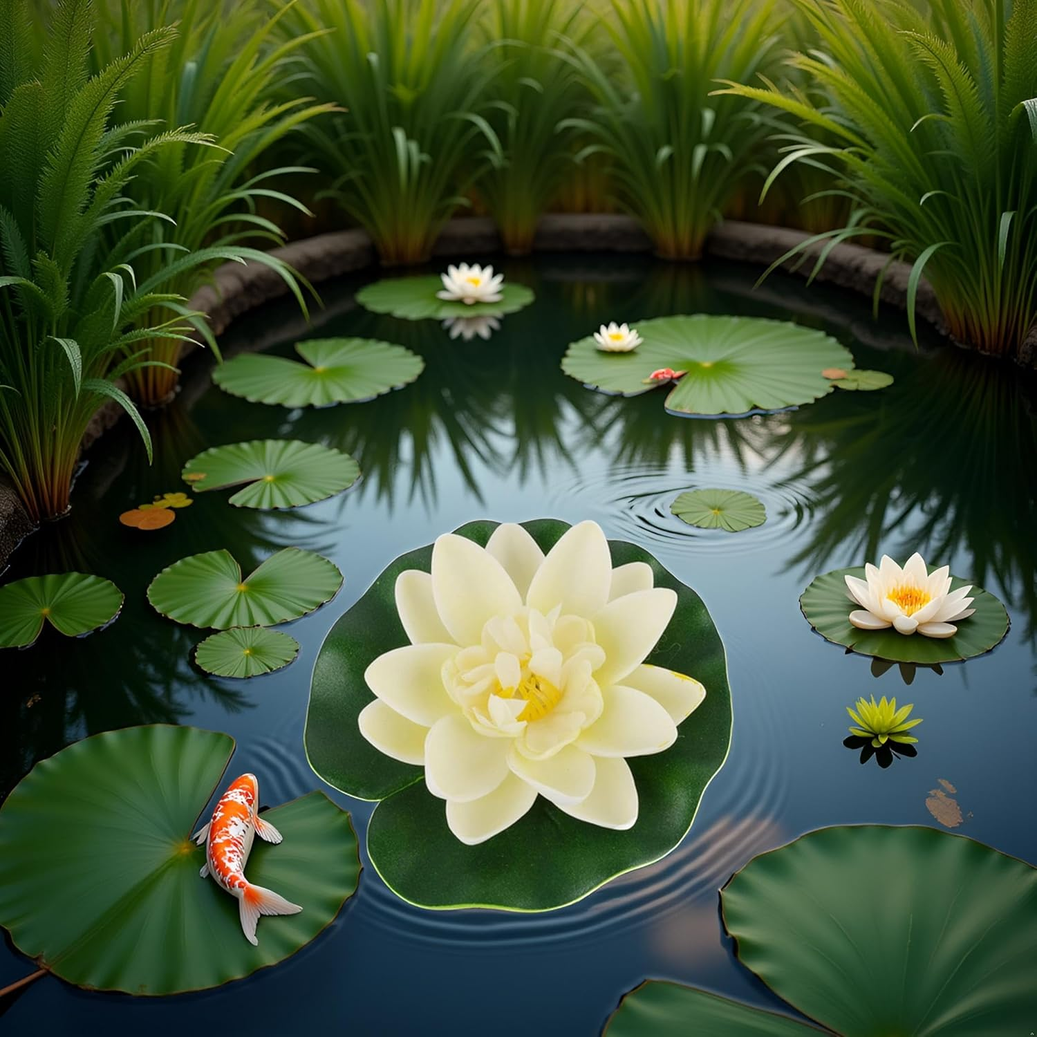 1 Pc White Artificial Floating Foam Lotus Flower with Water Lilys Pad Ornanments,Outdoor D&eacute;cor, Lifelikes Fake Lotus Flowers for Patio Pond Pool Fish Tank Aquarium Home Garden Wedding Party image number 3