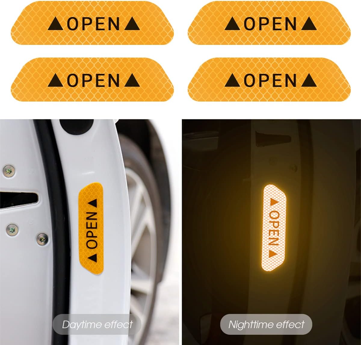 4PCS Reflective Open Warning Stickers for Car Door, Night Visibility Auto Safety Prompt Decals, 3.6 Inch Anti-Collision Protective Strip Tape, Car Accessories Universal for Truck, SUV, Van (Yellow) image number 2
