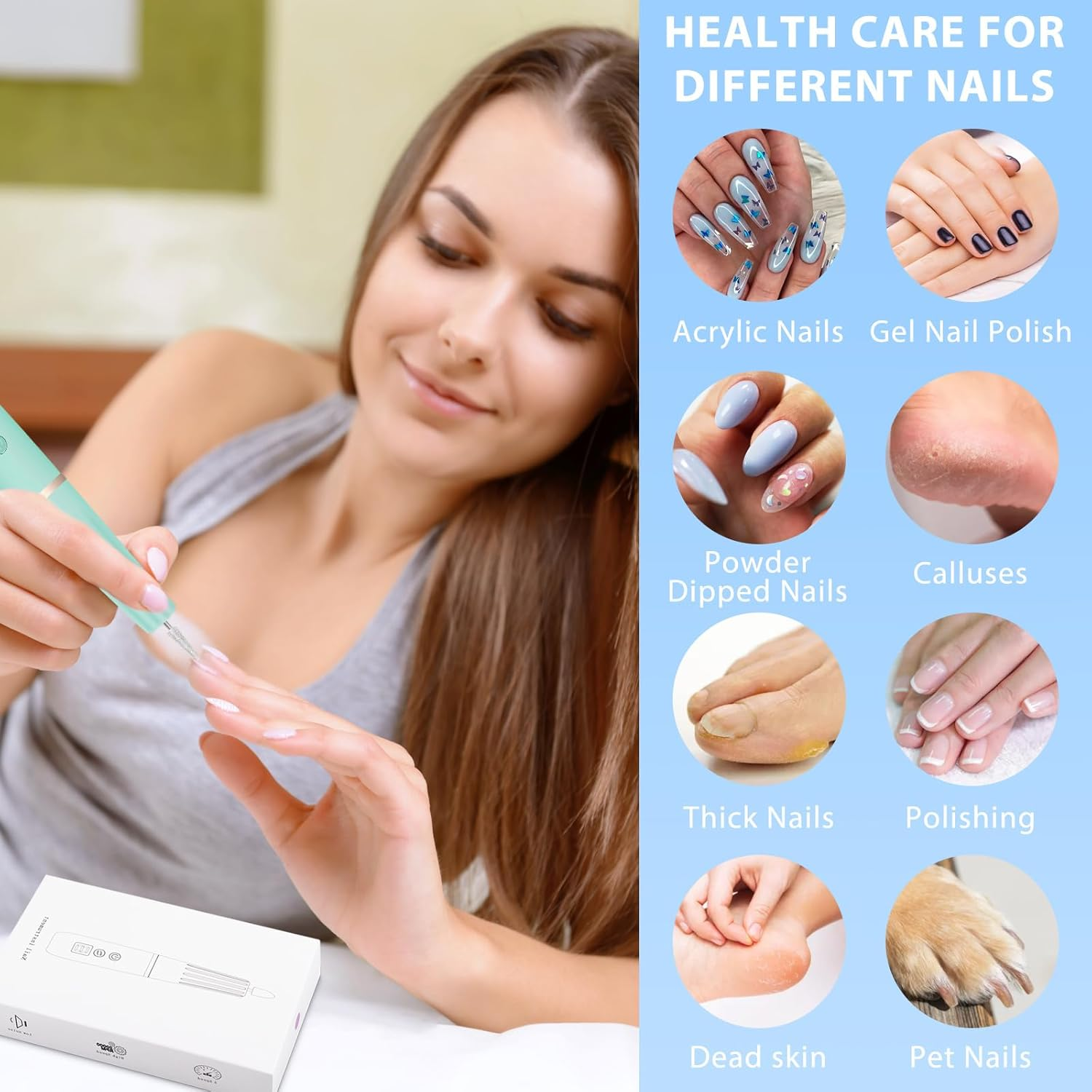 Cordless Electric Nail Drill with 360&deg; Ring Light, Portable Nail File Kit for Acrylic, Gel Nails, Portable Home Manicure Kit for Manicure and Pedicure(Turquoise) image number 4