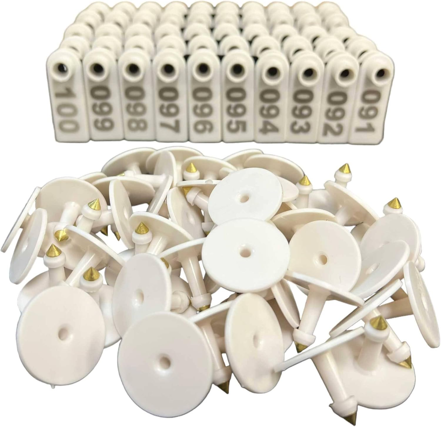 1-100 Cattle Number Ear Tag 5X2Cm Set - Mini White Cow Sheep Pig Livestock Label image number 1