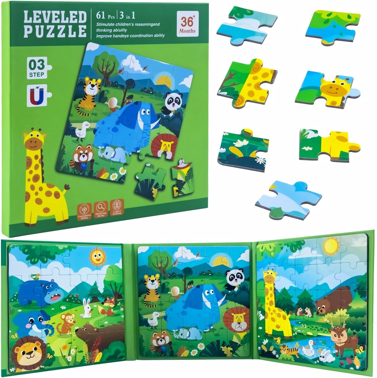 Magnetic Puzzles for Kids Ages 3-6, 97-Piece Travel Toys Dino Game, 3 in 1 Travel Puzzles Games Fun Toddler Puzzle Ages 2-4, for 2 3 4 5 6 7 Year Old Birthday Gift (L5 Prehistoric Dinosaur)