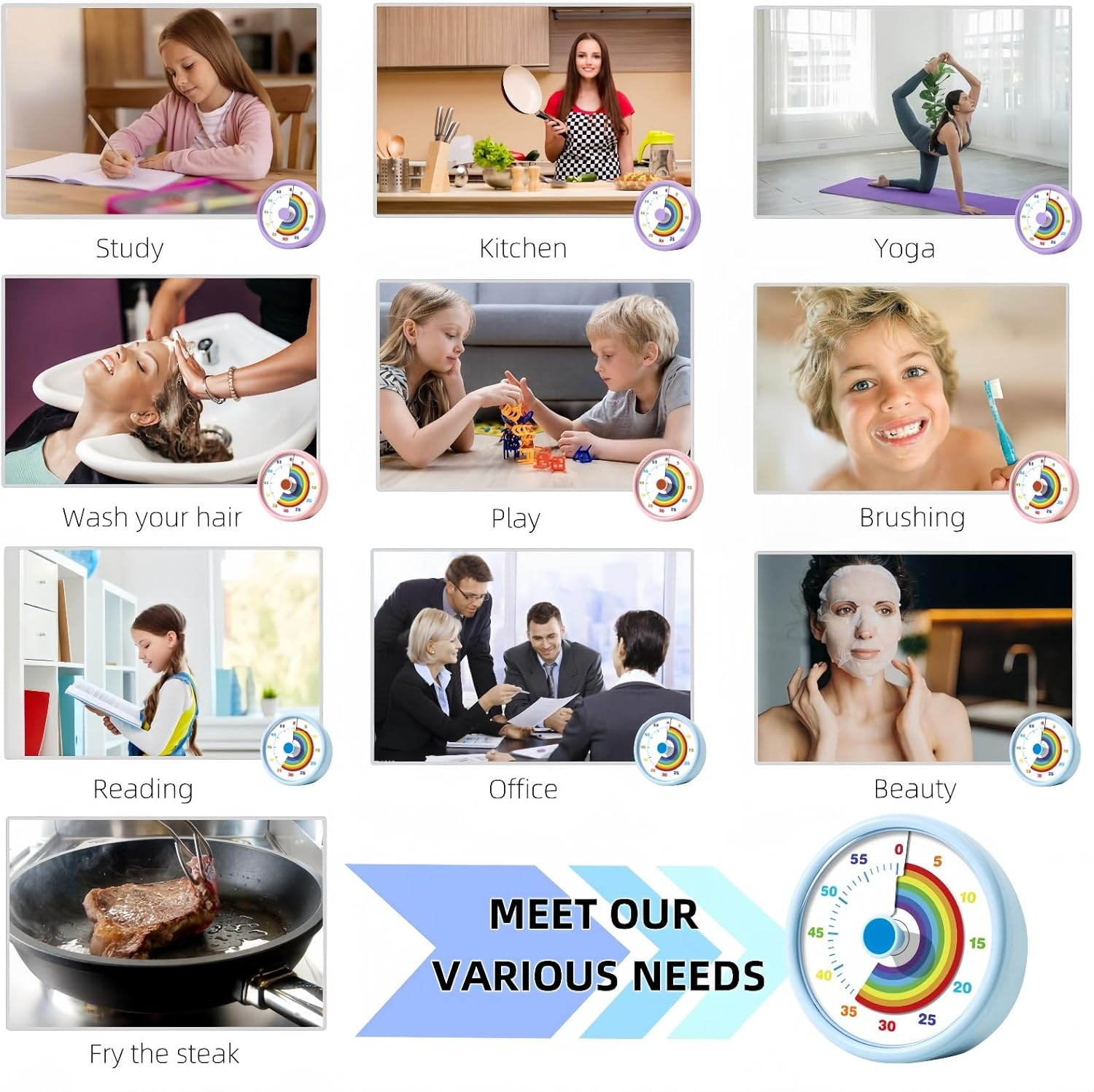 Visual Timer for Kids, 60 Minute Time Timer Kids Timer for Classroom Home Office, Countdown Timer for Cooking Teaching Working Meeting, Pomodoro Timer Kitchen Timer (Blue) image number 5