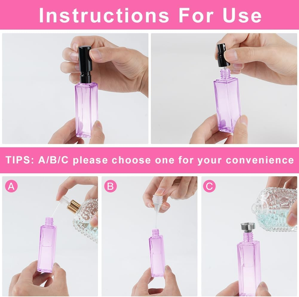 LOPHE Perfume Atomiser, 6 X 10 Ml Perfume Atomiser Refillable Mini Perfume Atomiser with Dispenser, Atomiser Perfume Spray Bottle for Travel Men and Women, Holidays, Air Travel, Orange - Multicoloured image number 6