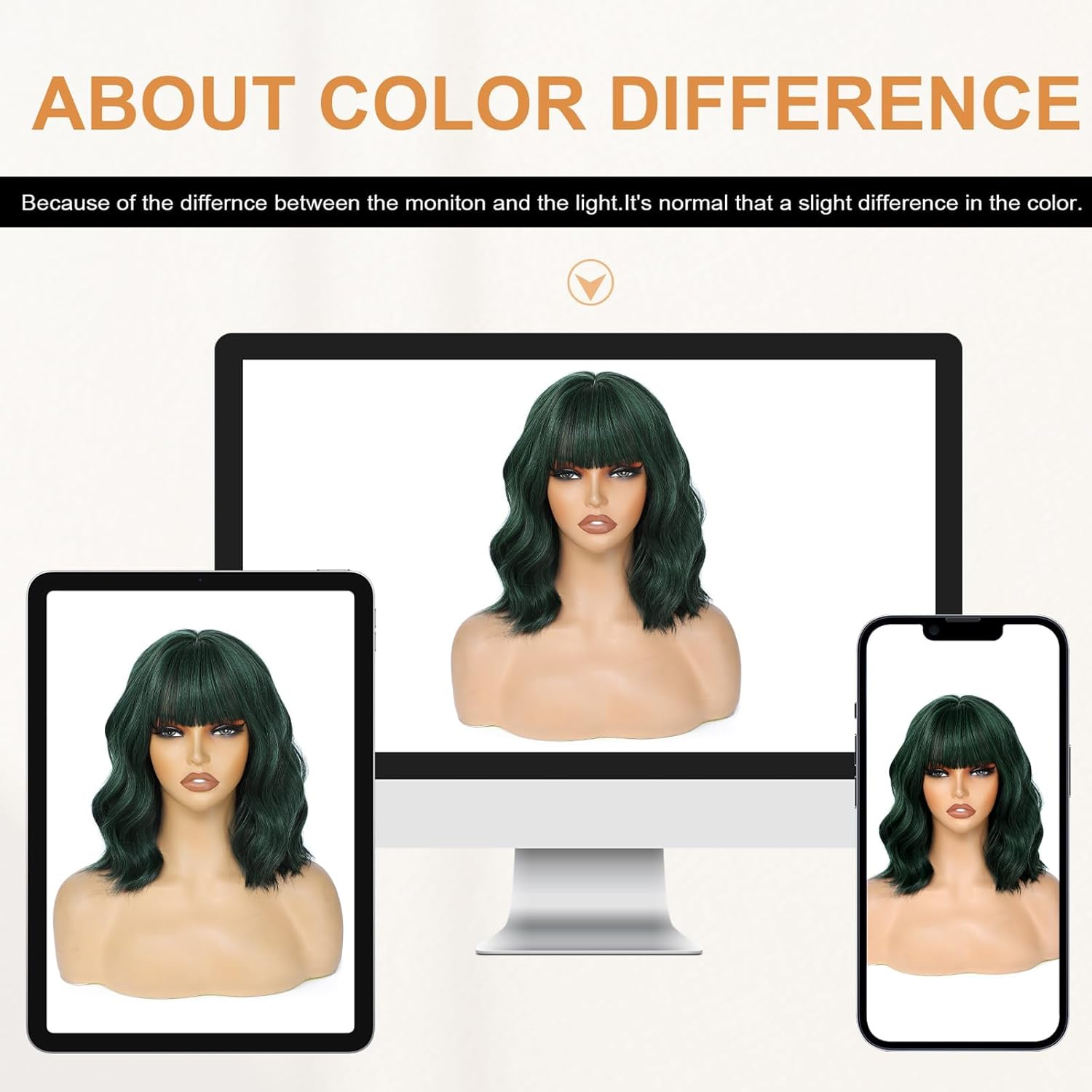 Short Bob Wig with Bangs Dark Green Loose Wave Wigs Shoulder Length 14Inch for Women Colorful Costume Wig Heat Resistant Fiber Hair for Daily Party Halloween Cosplay Use(313A#Darkgreen) image number 4