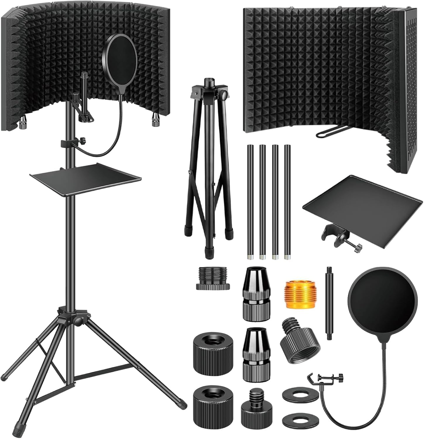 Homodoskey Microphone Isolation Shield with Pop Filter & Tripod Stand, Foldable Mic Shield with Triple Sound Insulation, High Density Mic Sound Shield for Recording Studio, Podcasts, Singing image number 6