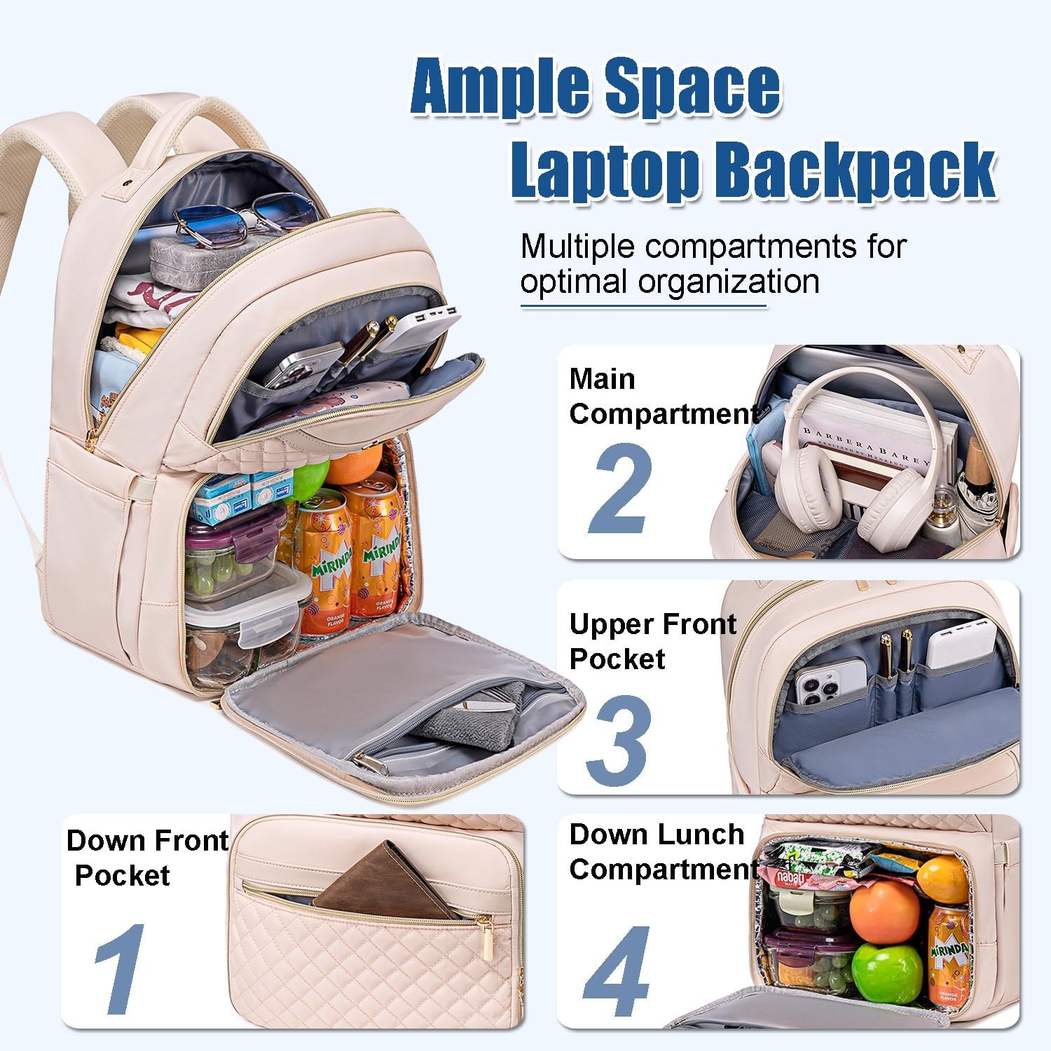 Weitars Lunch Backpack, Insulated Cooler Backpack 15.6 Inch Laptop Backpack for Women Men,Travel Backpack,Work Backpack - Gray image number 6