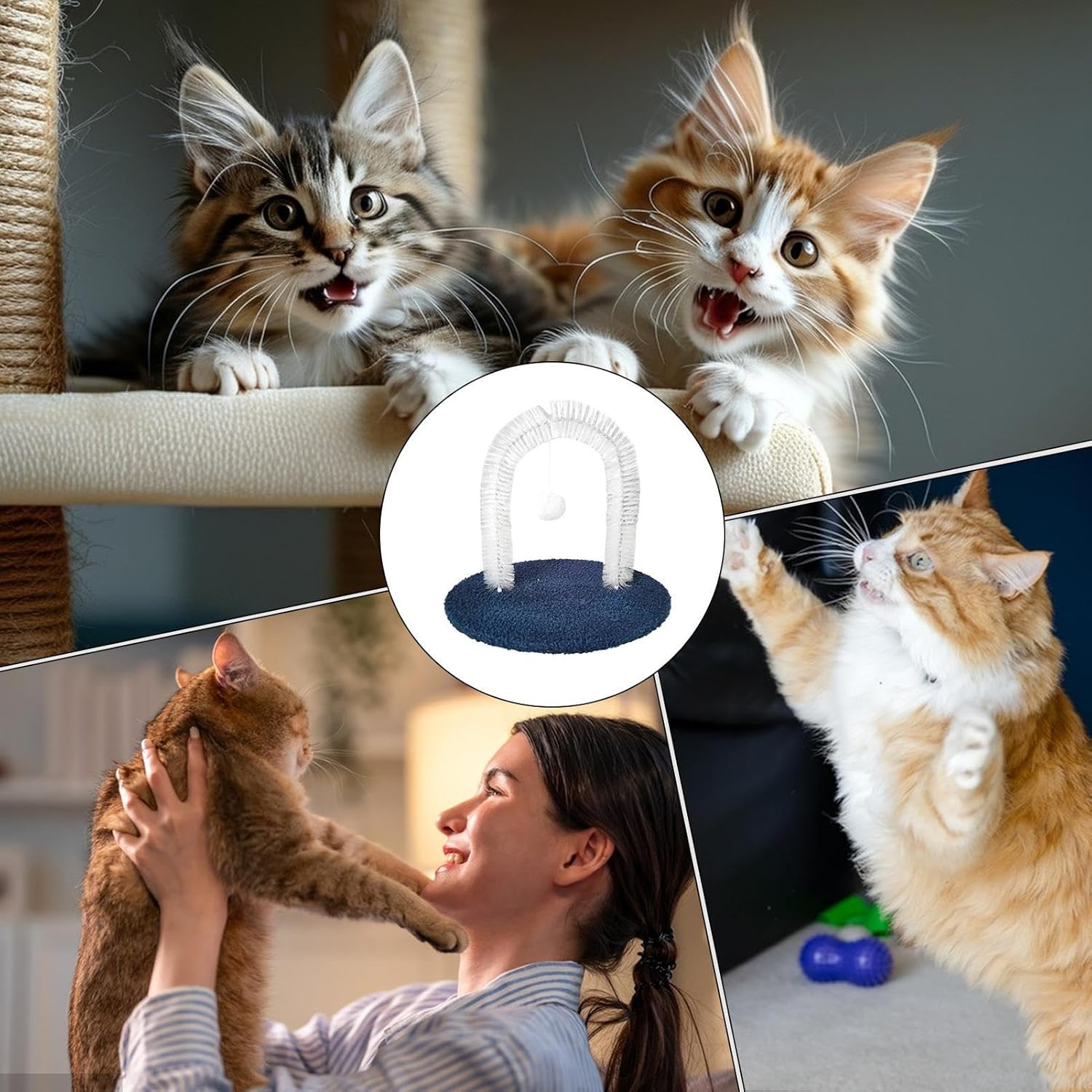 Cat Self Groomer, Cat Massage Brush Grooming Arch, Shedding Tool Hair Remover Brush with Scratching Pad, Non-Slip Massage Toy for Furniture Protection - Dark Coffee image number 4