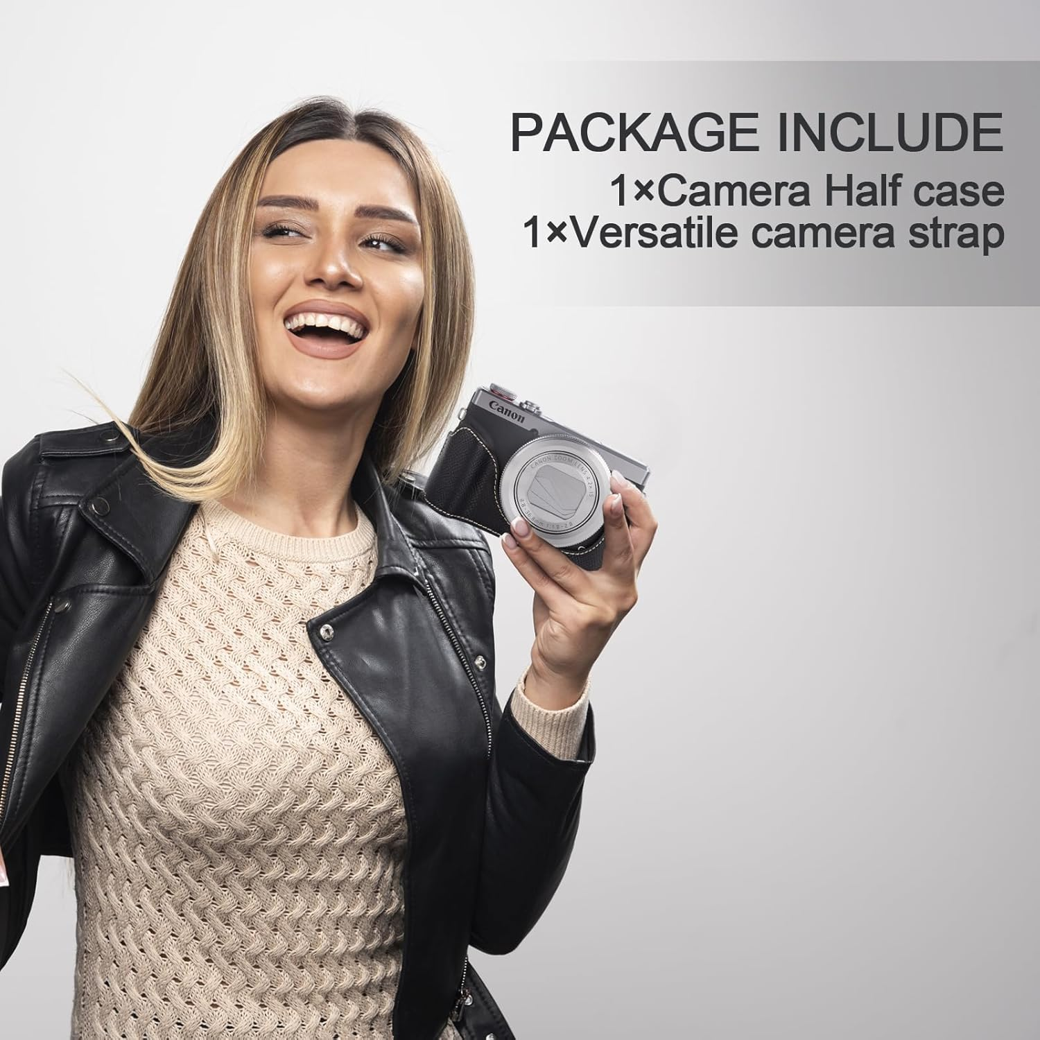 VOVMOEYA Protective Camera Case for Canon Powershot G7X Mark III/G7X Mark II Half Case with Adjustable Shoulder Strap PU G7X Mark Iii Accessories Lightweight-Black