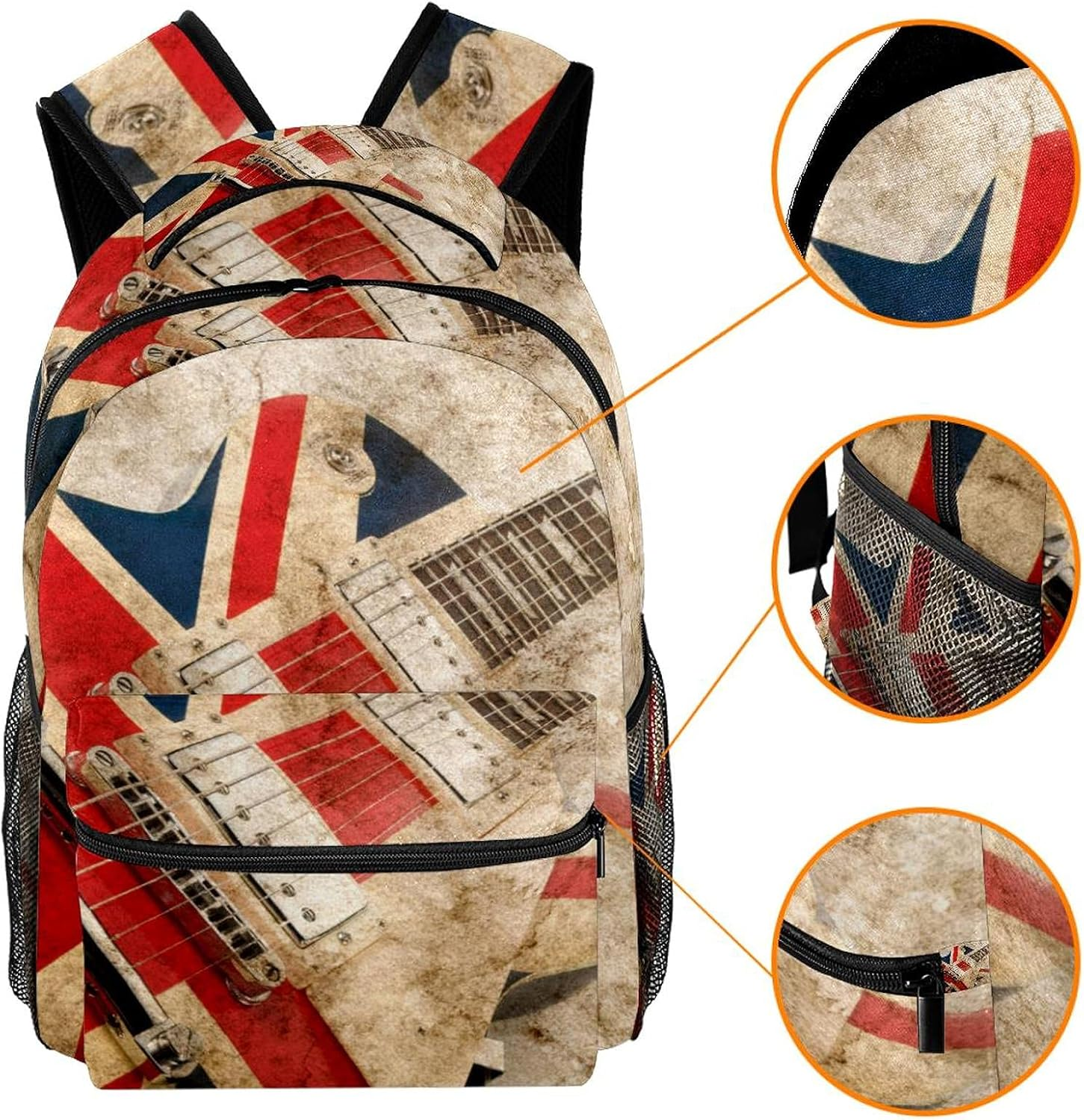 Grunge British Pop Guitar Backpack Students Shoulder Bags Travel Bag College School Tote Backpacks image number 4
