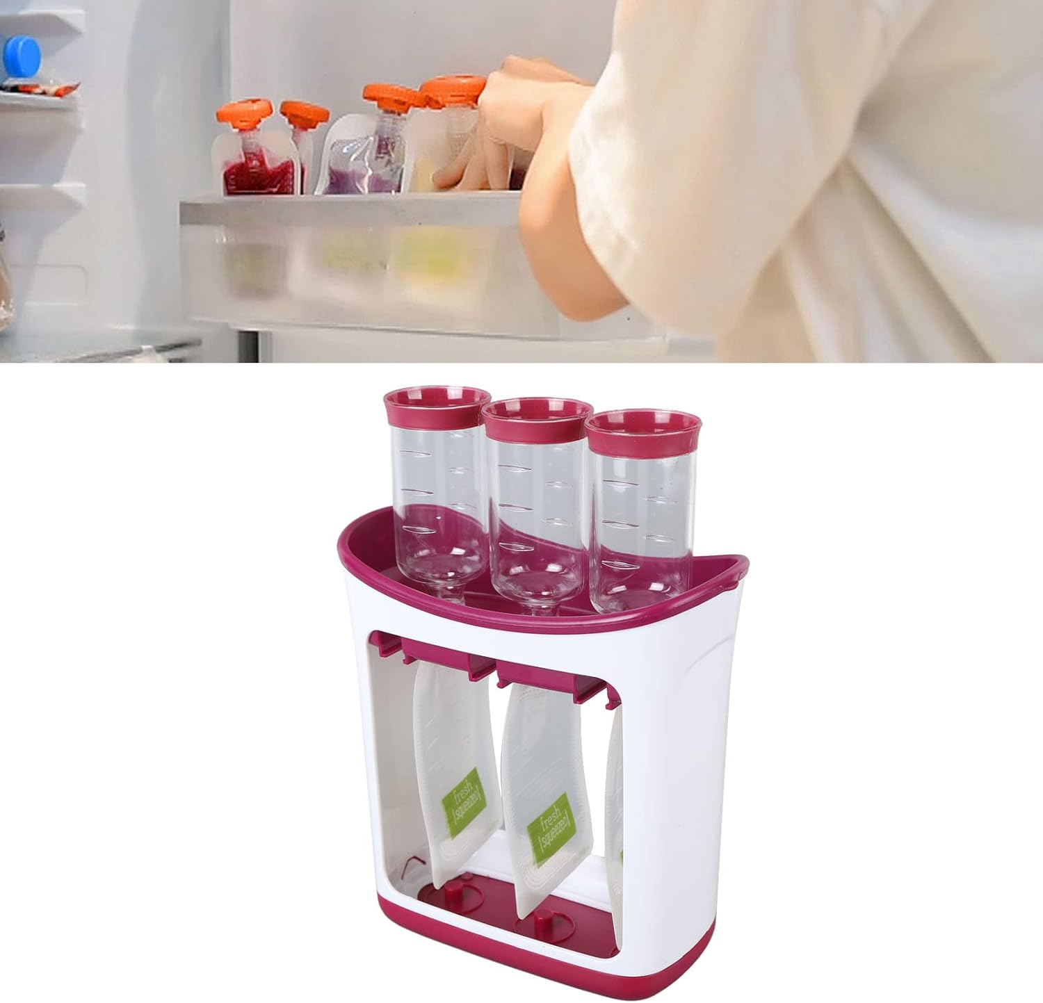Semi Solid Food Pouch Filling Station, Manual Infant Food Maker with 10 Bags, 3 Dispensers, Homemade Fruit Squeeze Station for Toddlers Kids Babies image number 2