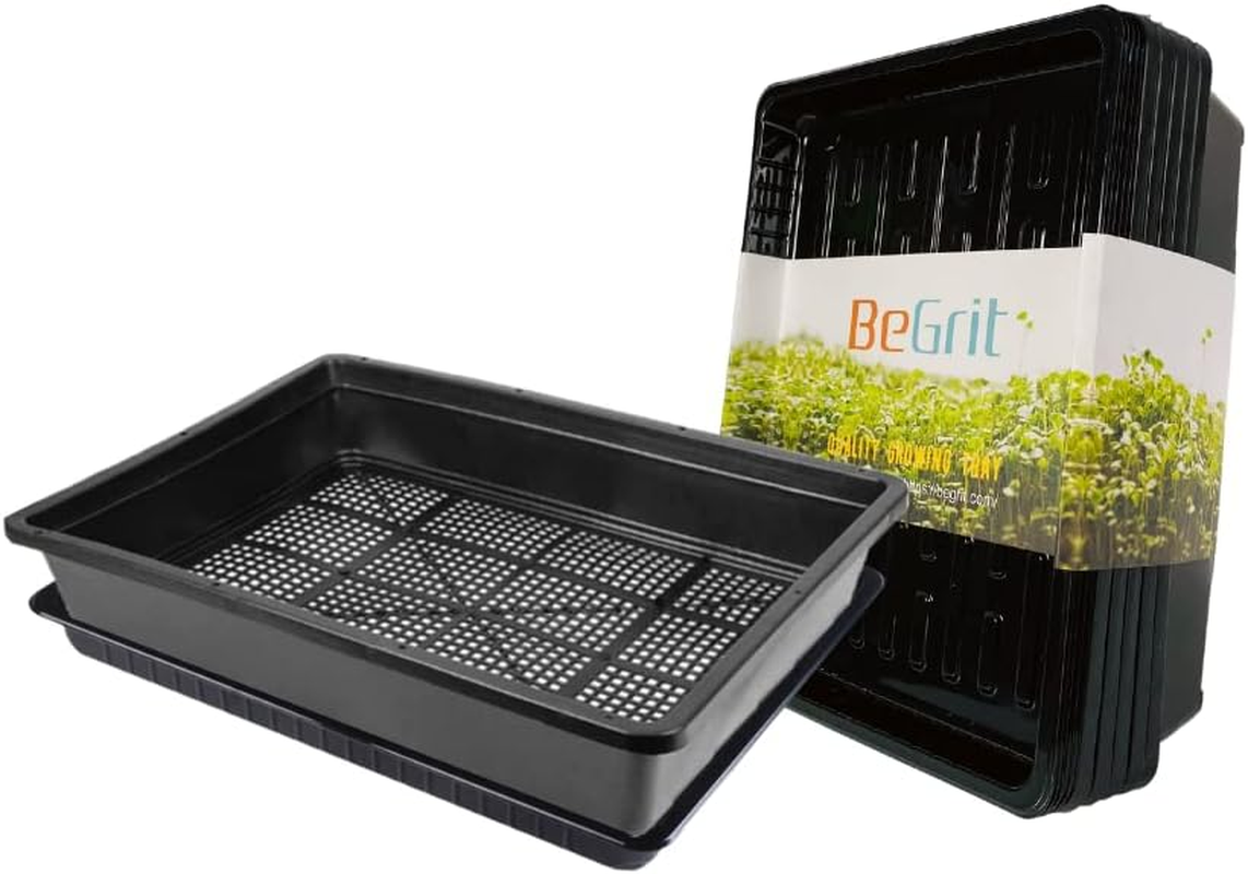 Begrit Seed Starter Trays 5-Pack 15X12 Inch Mesh Bottom Tray Plastic Plant Trays Garden Seedling Starter Kit for Plants,Microgreens,Soil Blocks,Wheatgrass,Hydroponic and Fodder Systems