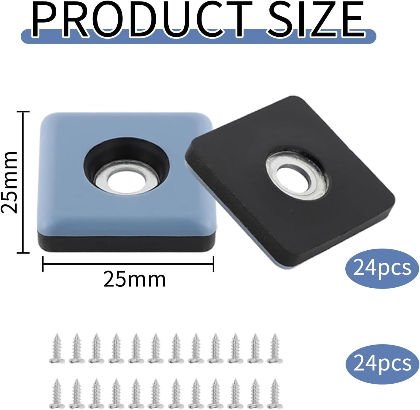 Pack of 24 Teflon Glides, for Screwing 25 X 25 Mm, Teflon Furniture Gliders, for Heavy Furniture, Square Furniture Sliders with Stainless Steel Screws for Furniture Armchair Legs image number 4
