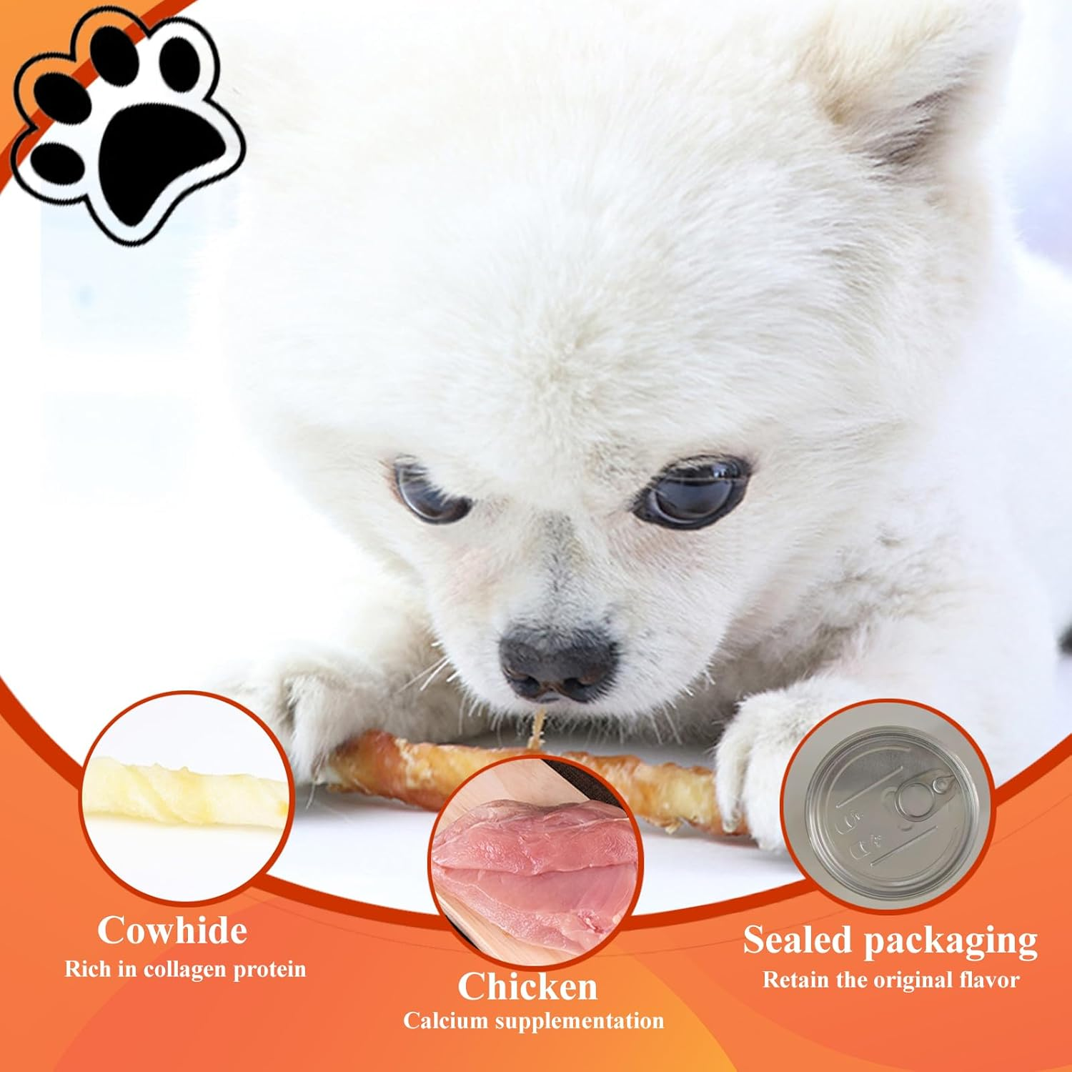 Jijycal Dog Treats Chicken Rawhide Rolls，Teeth Grinding and Cleaning，Natural Ingredients，200G/7.05Oz，For All Breeds