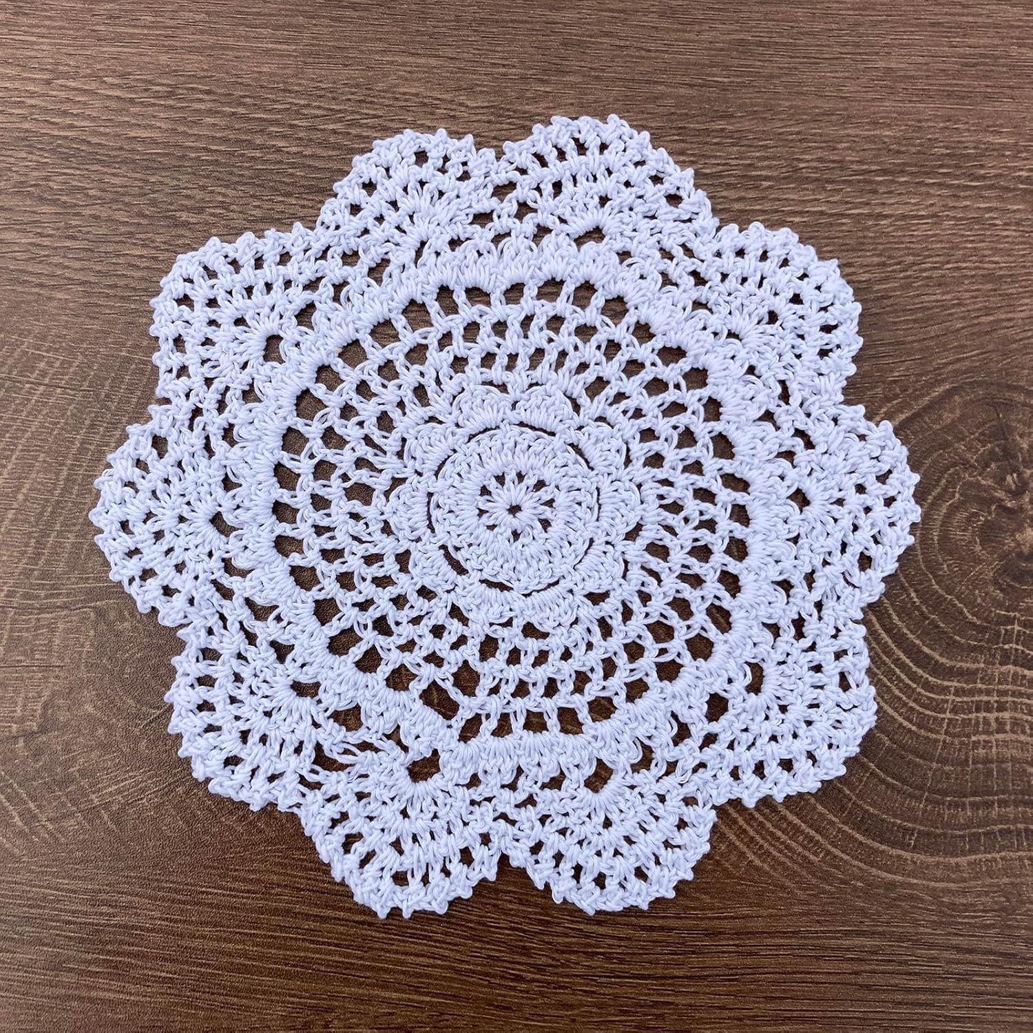 Hsvanyr round 8 Inch 10Pcs White Hand Crochet round Doilies Lot French Country Table Cup Mat,Heat-Resistant Washable Kitchen Table Mats Easy to Clean image number 2