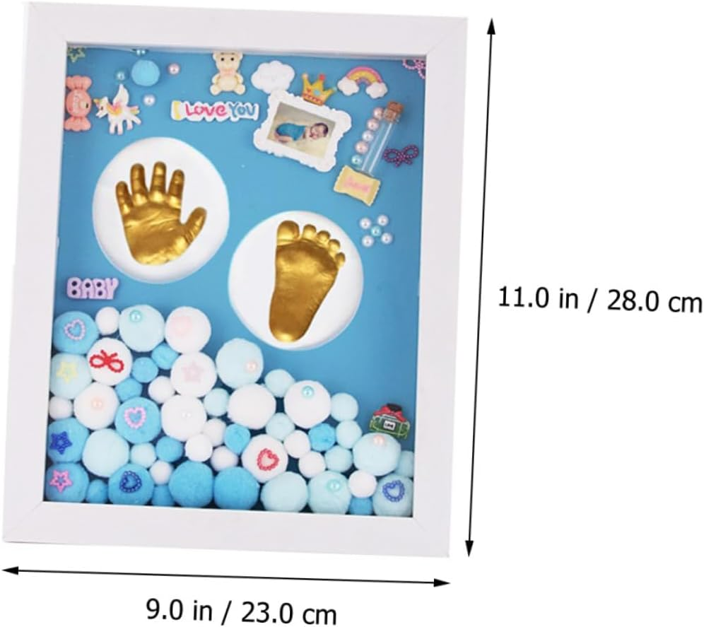 1 Set Handprint Memory Photo Holder Frame DIY Keepsake Kit with Ink Pads for Newborn Boy for Shower Baptism and Special Moments image number 5