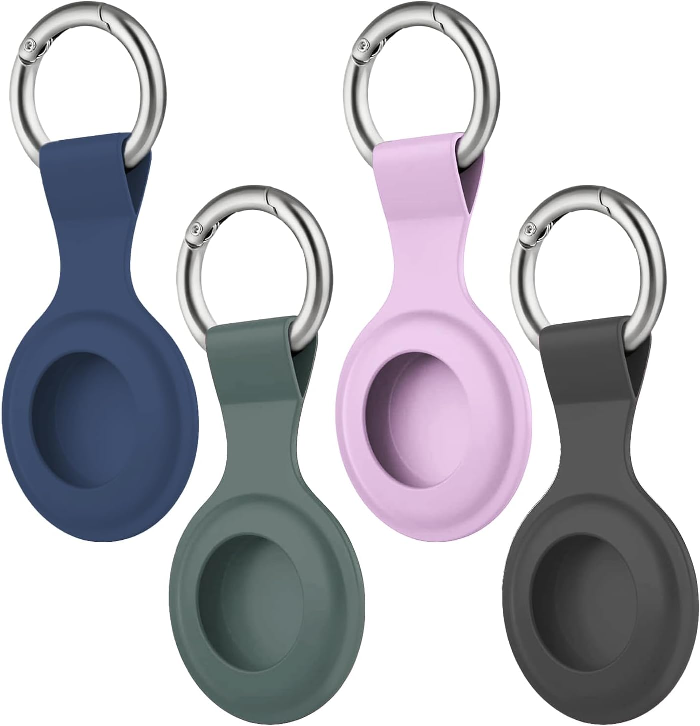 4 Pack Theapro Tag Case for Apple Tags Holder 2021, Keychain Tags Case with Anti-Lost Key Ring, Soft Silicone Anti-Scratch Lightweight Protective Skin Cover (Green+Blue+Gray+Purple)