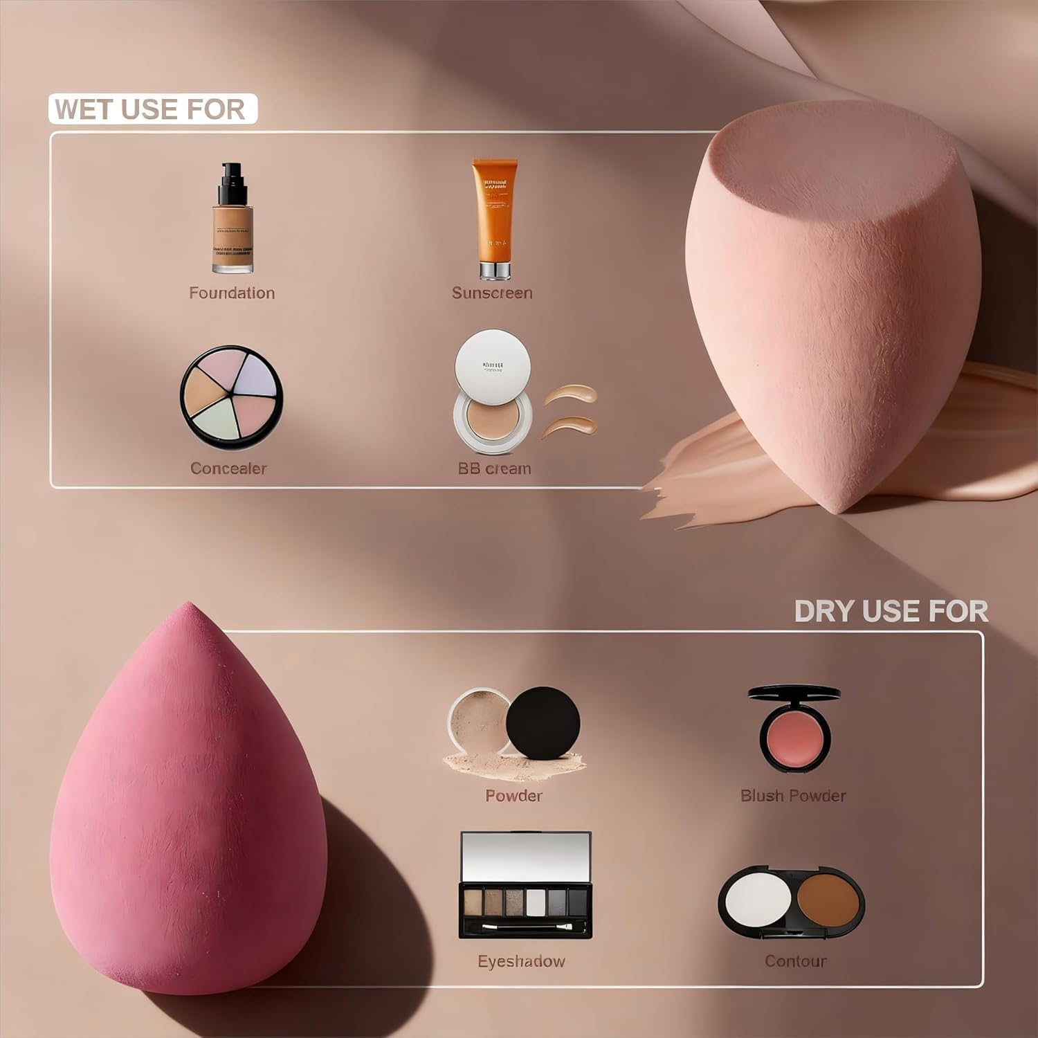 7 Pcs Makeup Sponge Blender Set 5 Shapes Beauty Blender Kit for Liquid Foundation Powder Cream & Sunscreen Latex-Free Cosmetic Applicators with Ergonomic Design image number 2